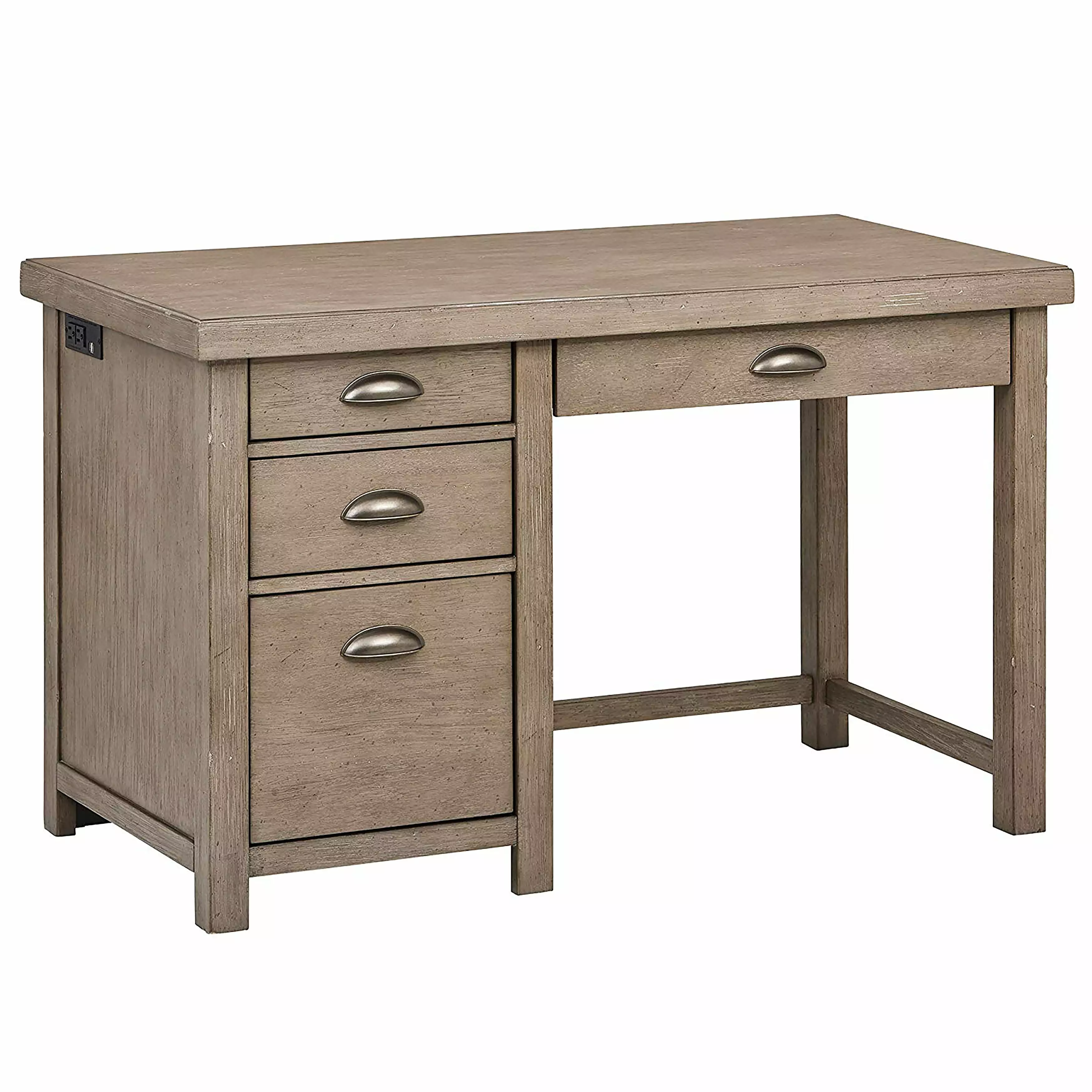 Home Fare Rustic 3 Drawer Desk USB Gray - Modern Home Office Desk
