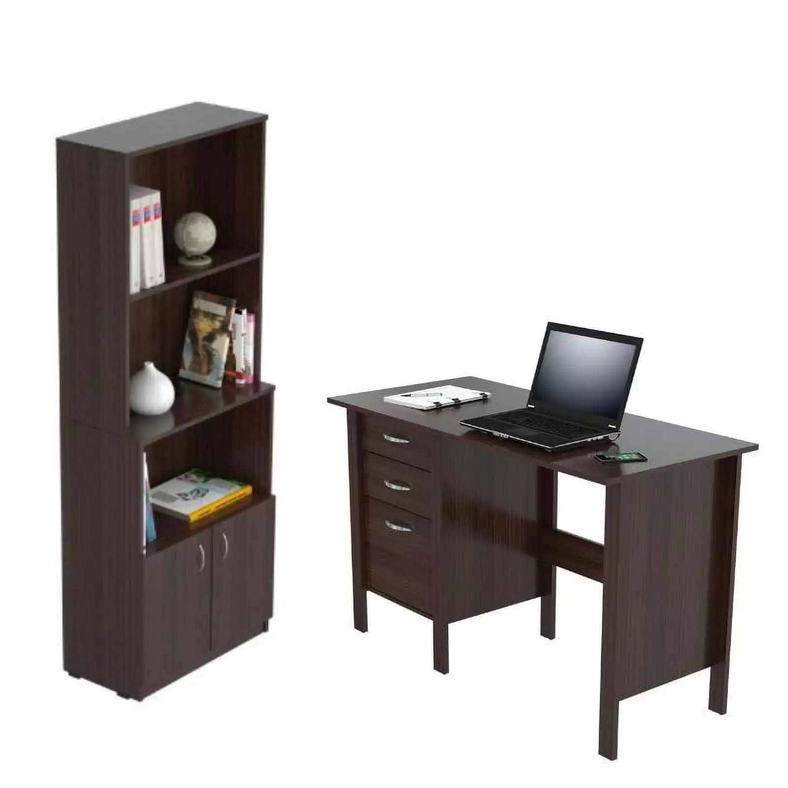 Home Square 2-Piece Set Writing Desk and 3 Shelf Bookcase