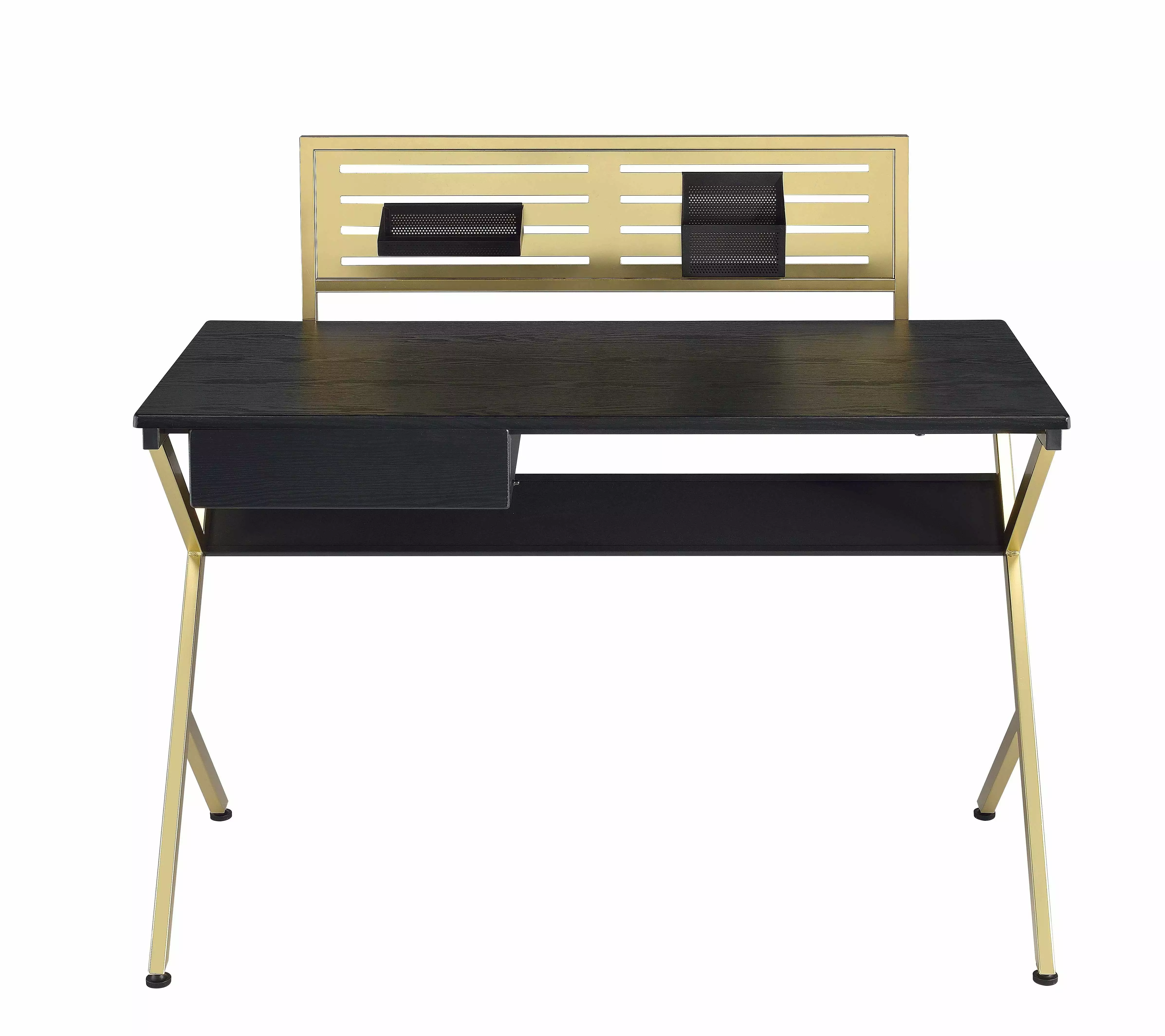 46 X 25 X 41 Black And Gold Mdf Desk Compact Writing Table Small Spaces HomeRoots