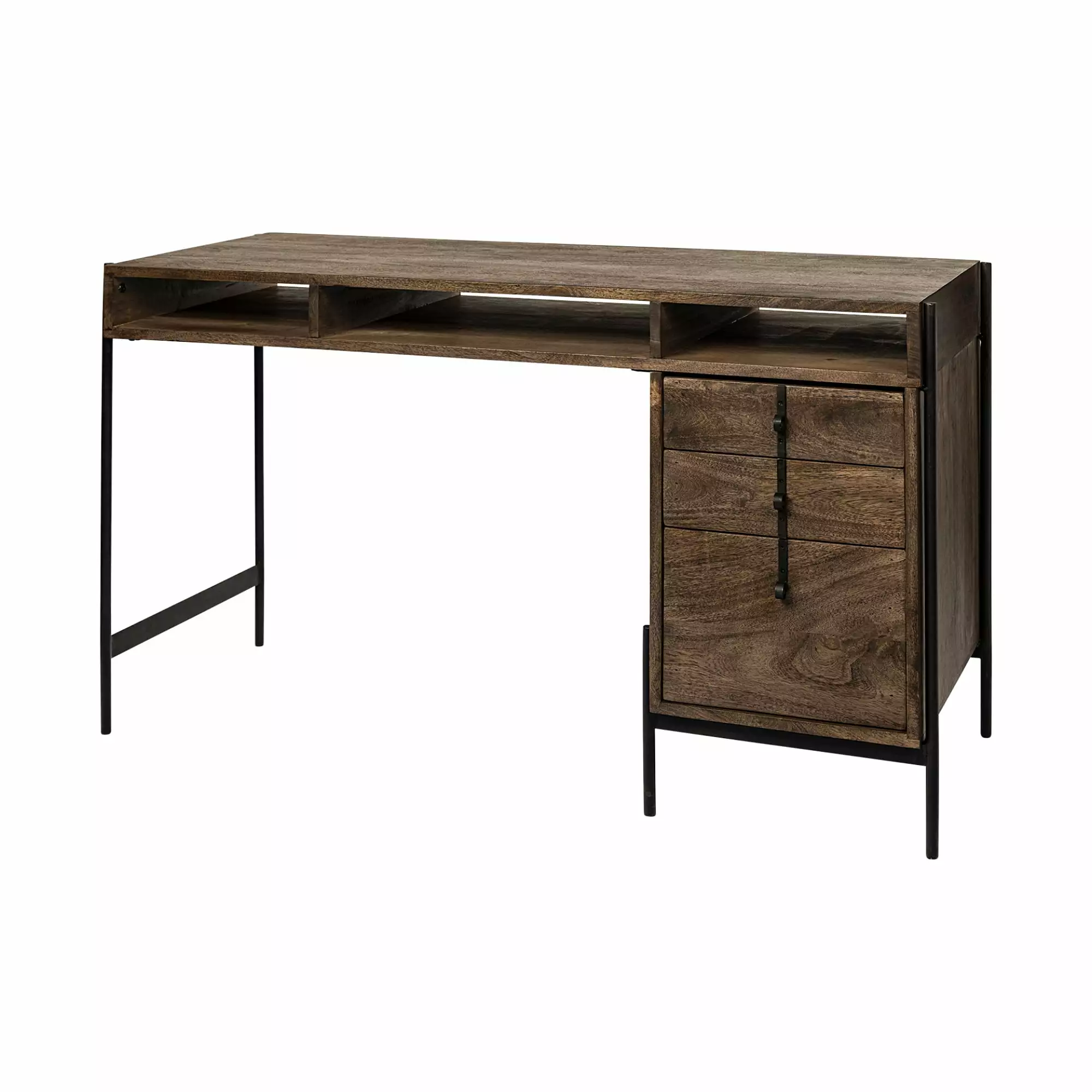 Medium Brown Wooden Writing Desk 3 Drawers and 3 Open Shelves HomeRoots