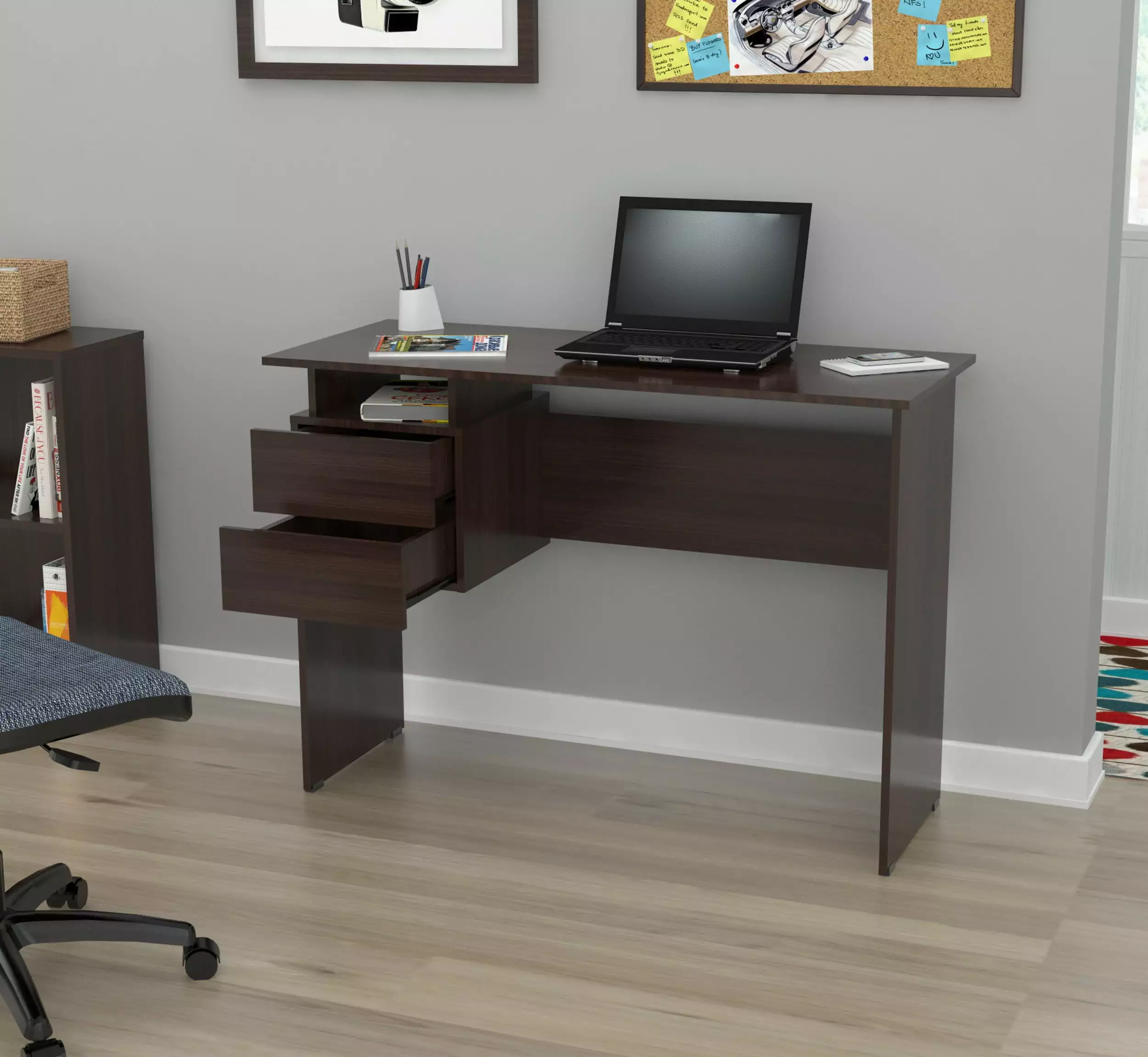 Writing Desk Two Drawers Melamine Engineered Wood Home Office Desk HomeRoots