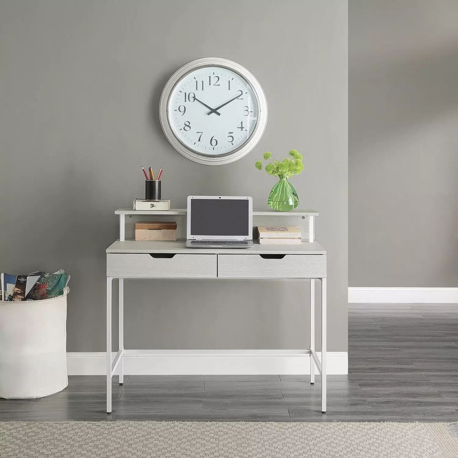HomeStock White Oak Writing Desk and Hutch Two Drawers