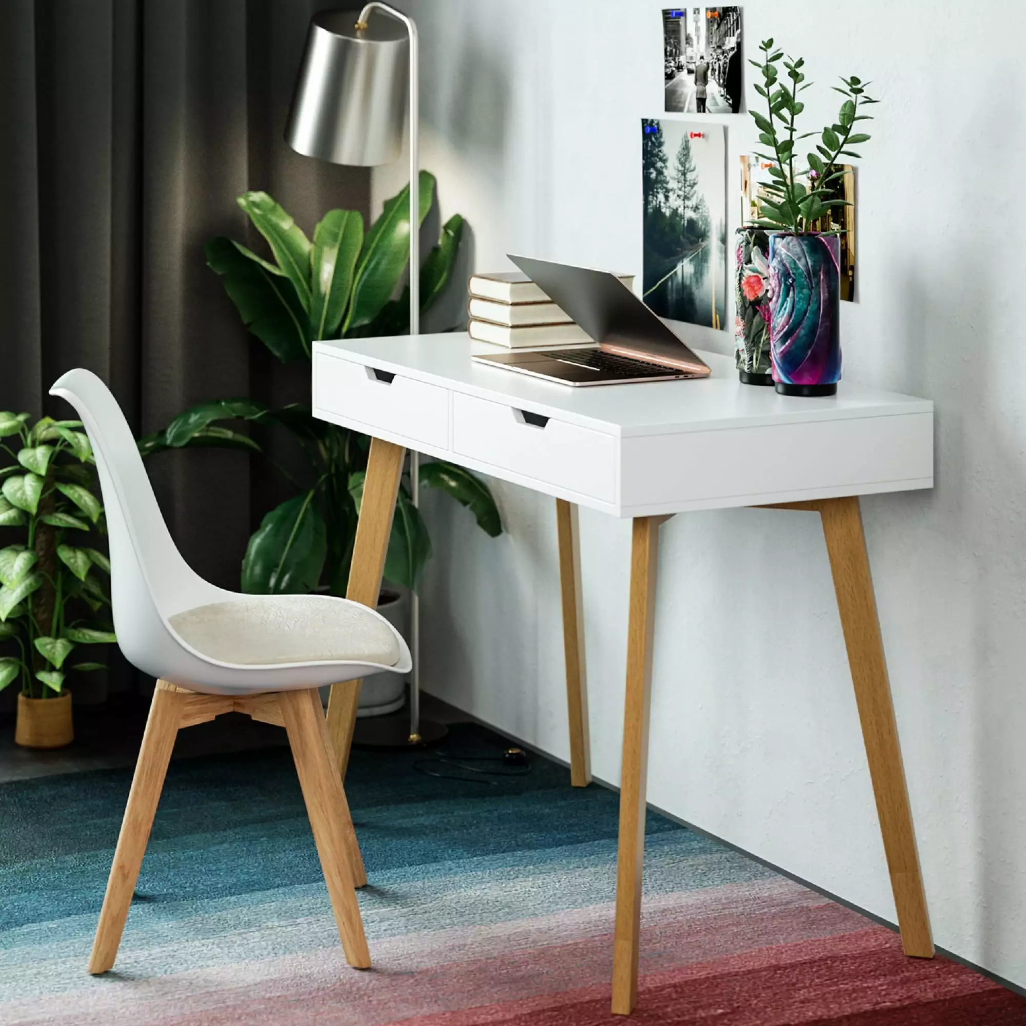 Homfa White Desk Drawers Makeup Table Girls Study Work Desk Table Home Office Writing