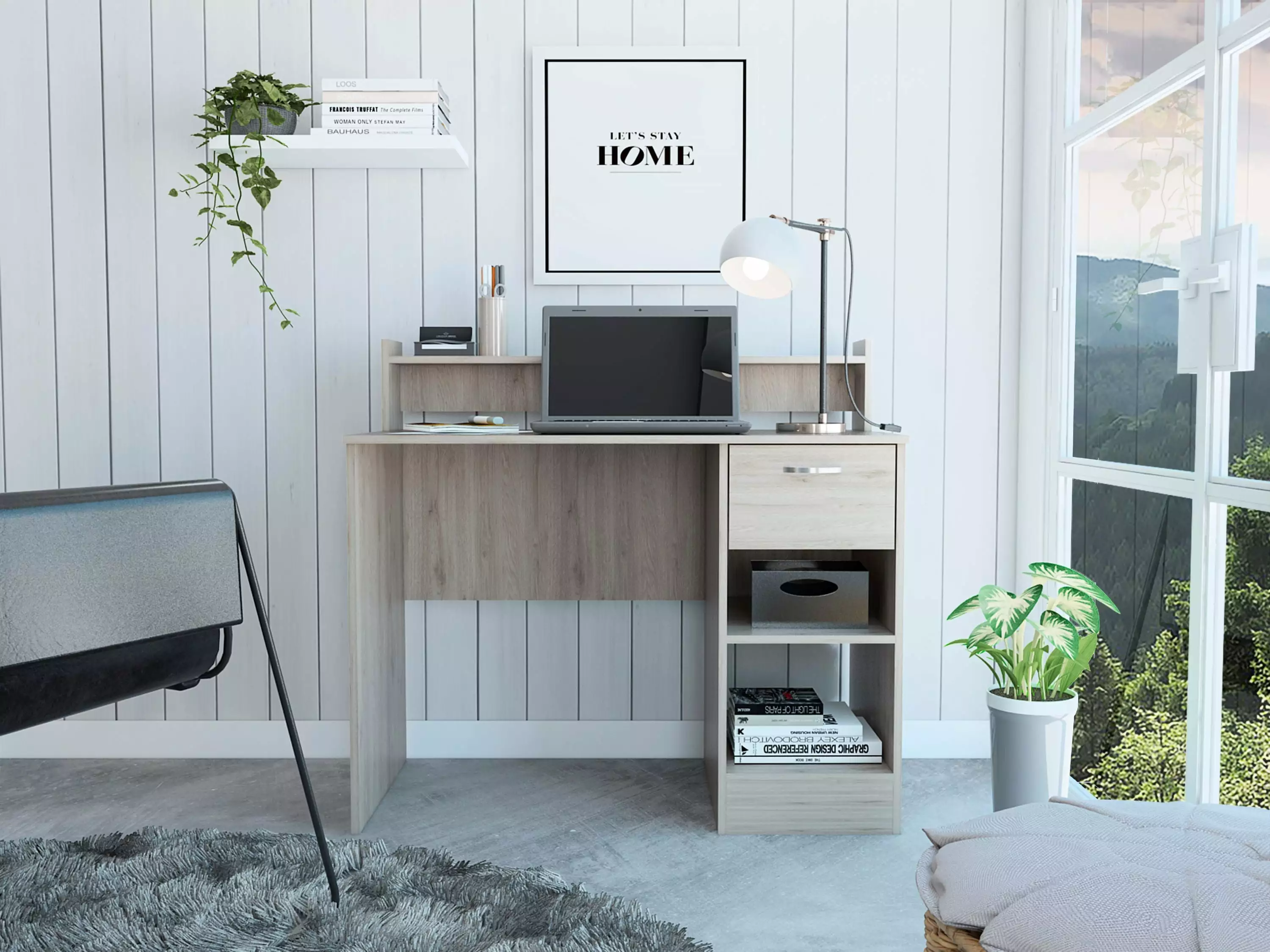 Homiyad 2-Shelf 1-Drawer Writing Desk Light Gray - Compact Home Office Desk