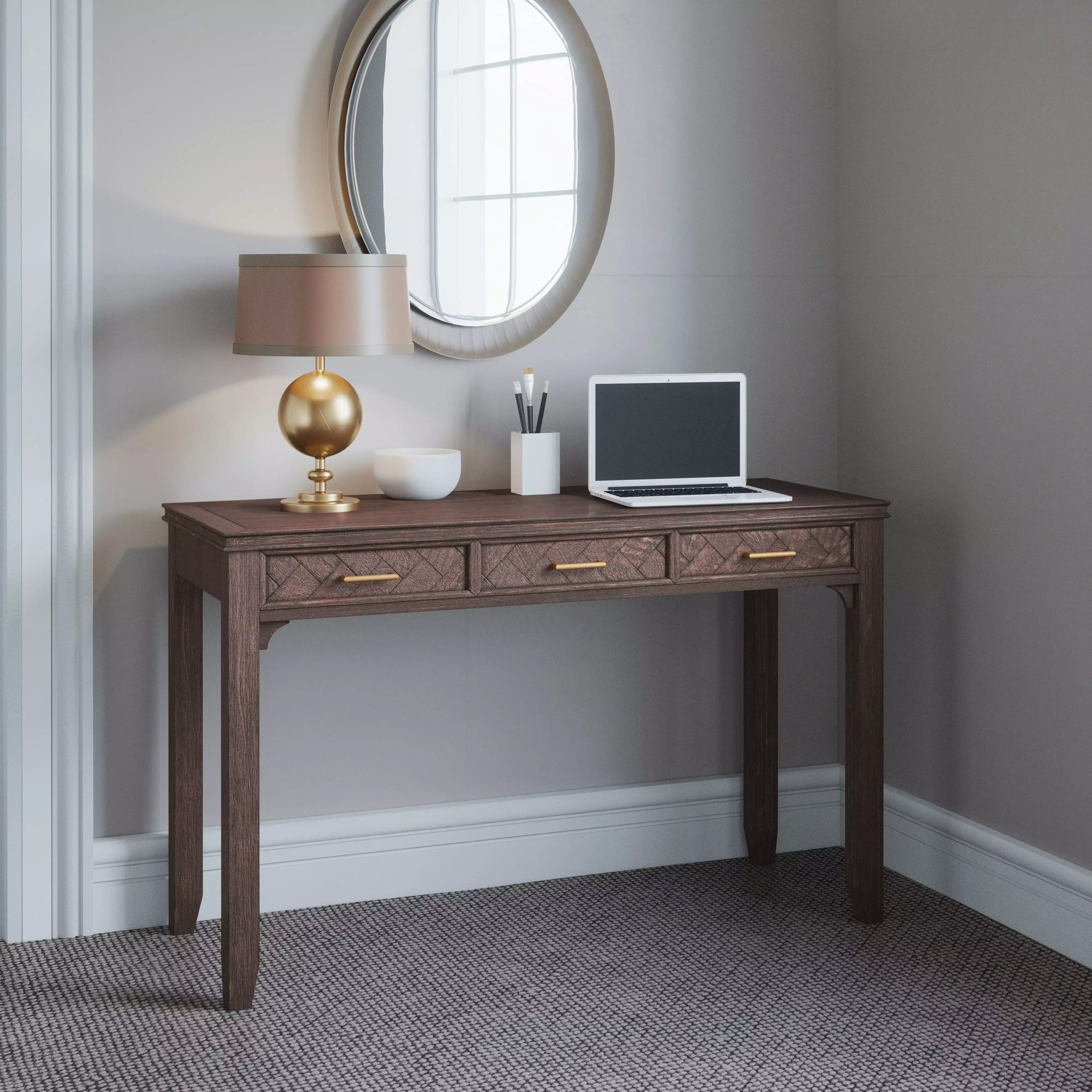 Jofran Gramercy Mid-Century Modern Chevron Three Drawer USB Charging Desk JOFRAN INC.