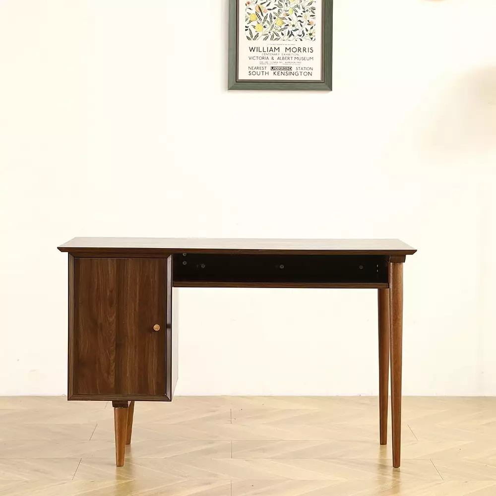 JOLLY JAUNTS 47.24 Inch Writing Desk Modern Compact Small Desk Walnut Wood