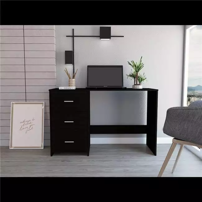 Azalea 3 Drawers Writing Desk Black Home Office Furniture KD Marco de la cama