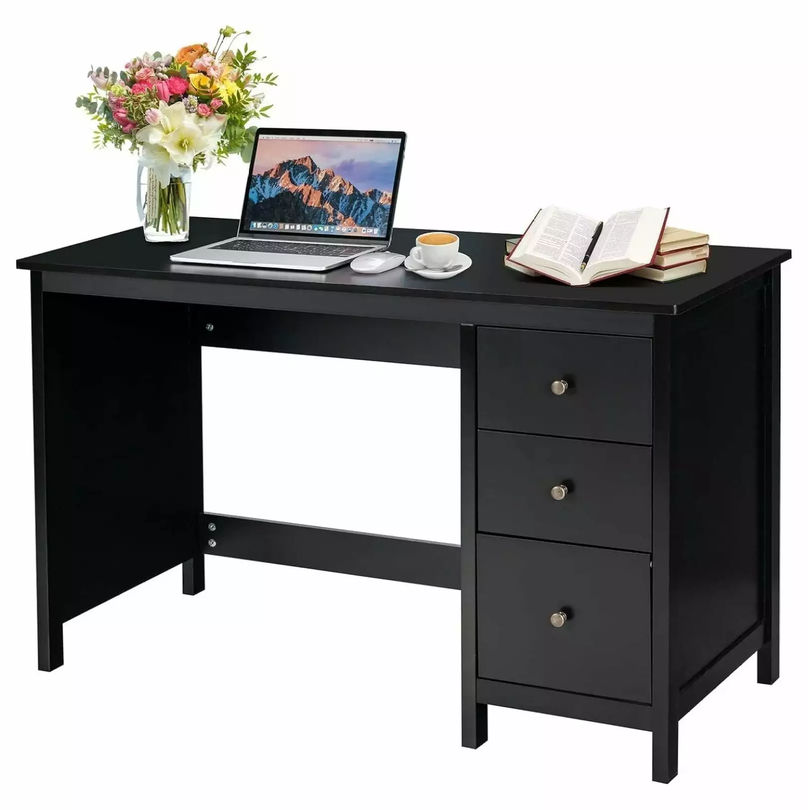 Killeryuki 3-Drawer Computer Desk - Modern Writing Desk Spacious Desktop Home Office Black