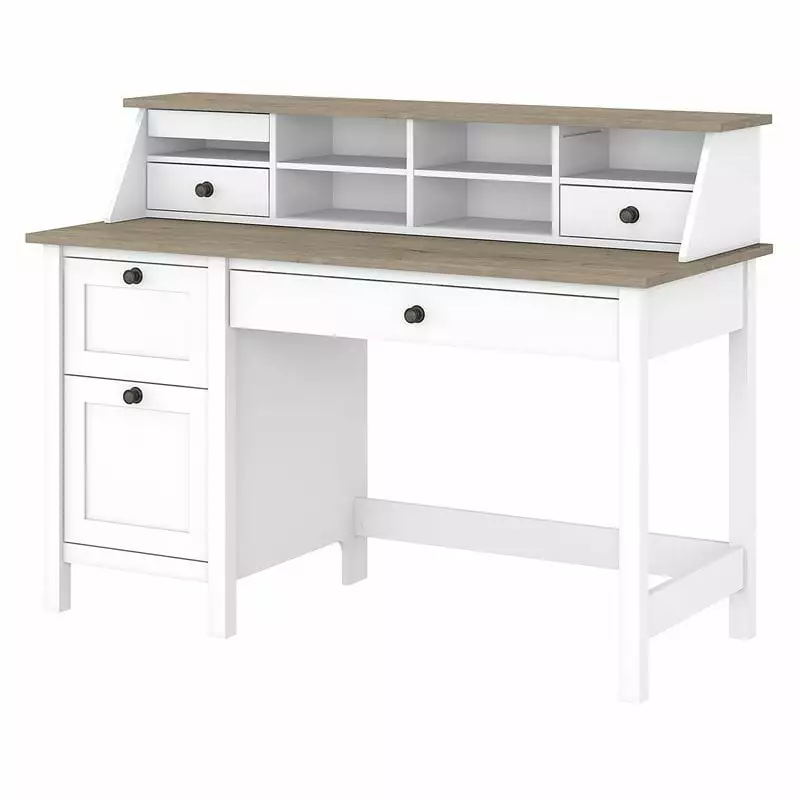 Kingfisher Lane 54W Desk Drawers & Organizer - Shiplap Gray / White - Compact Home Office Desk