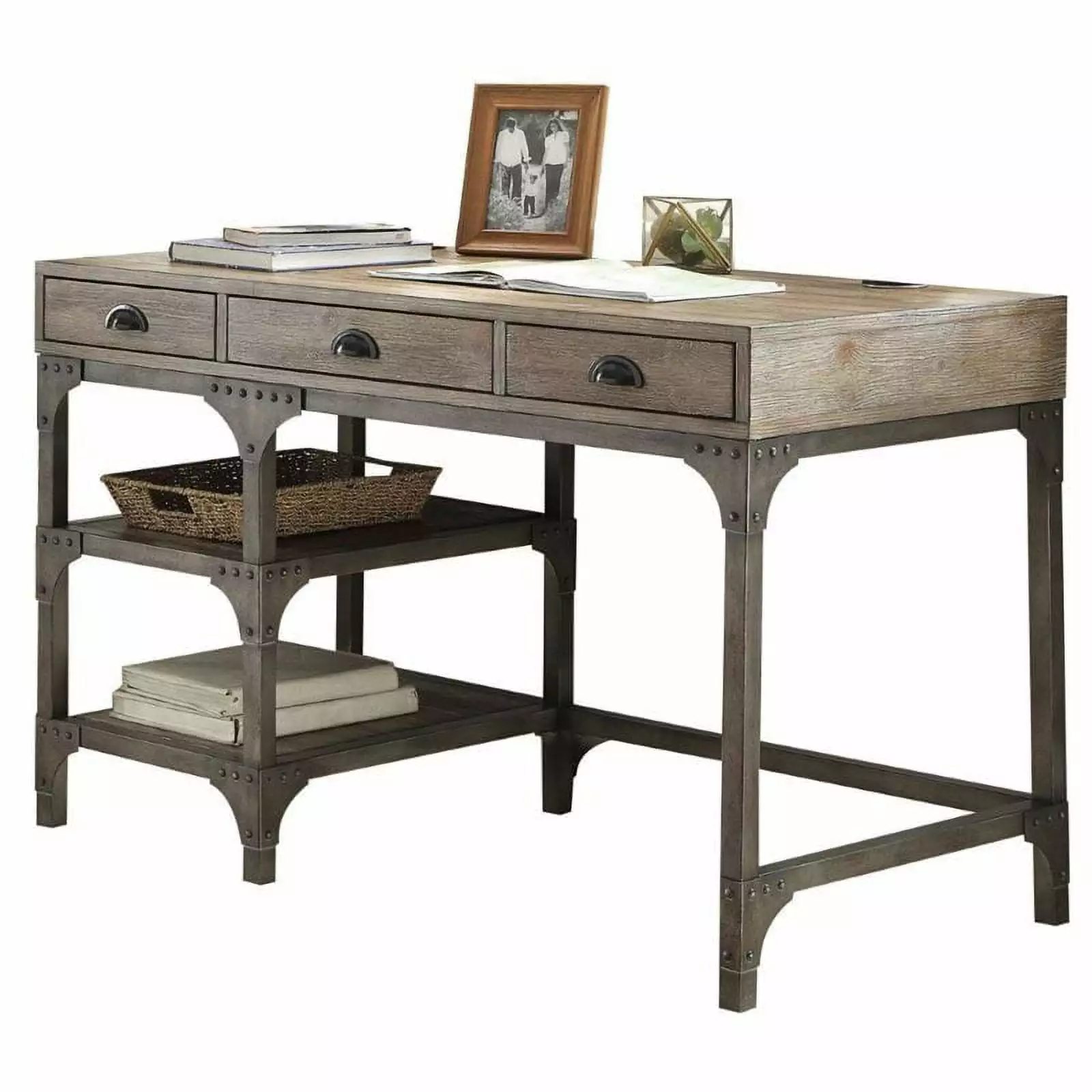 Kingfisher Lane Writing Desk Weathered Oak and Antique Silver