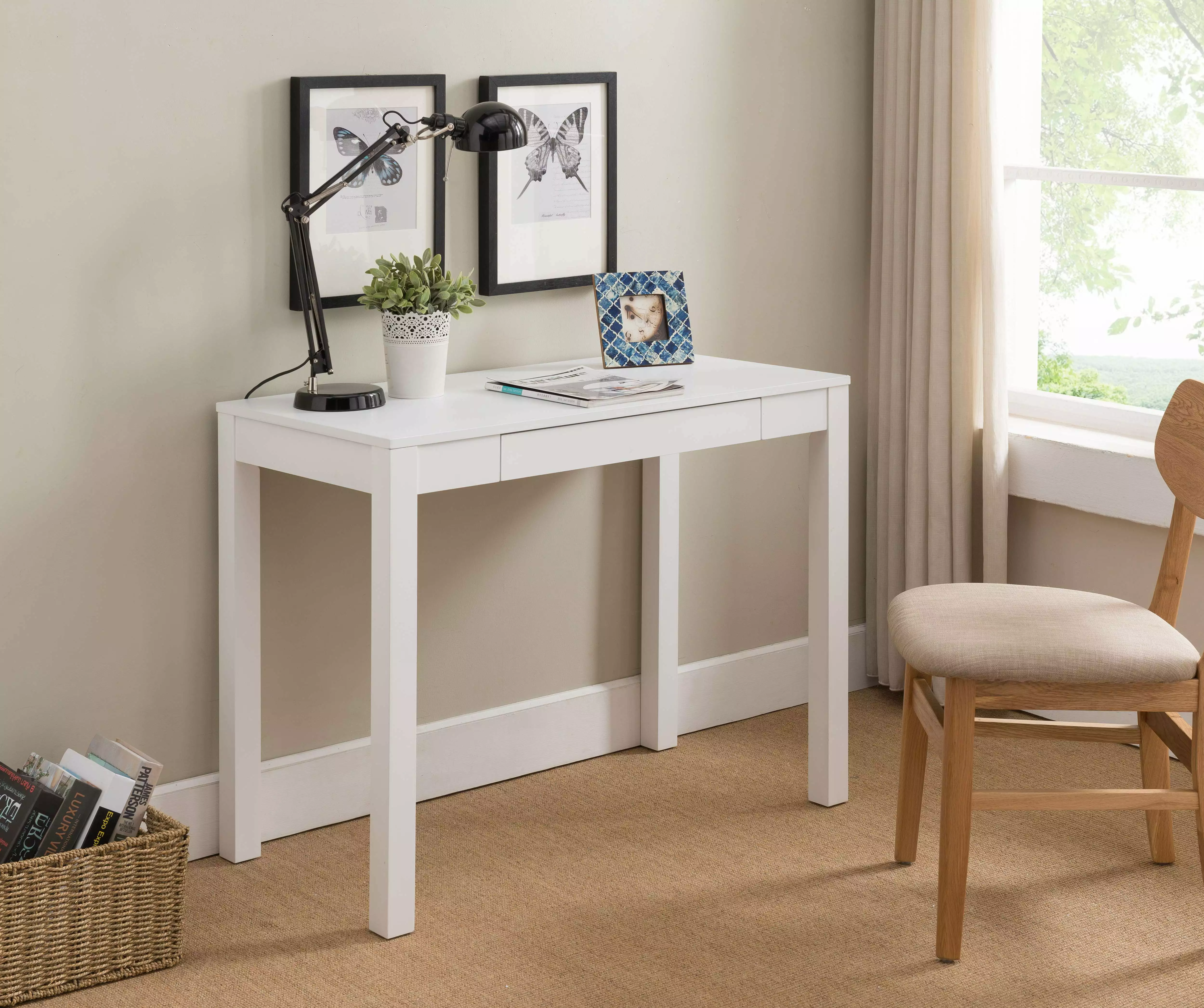Kings Brand Furniture Simple Wood Desk 1 Drawer. White