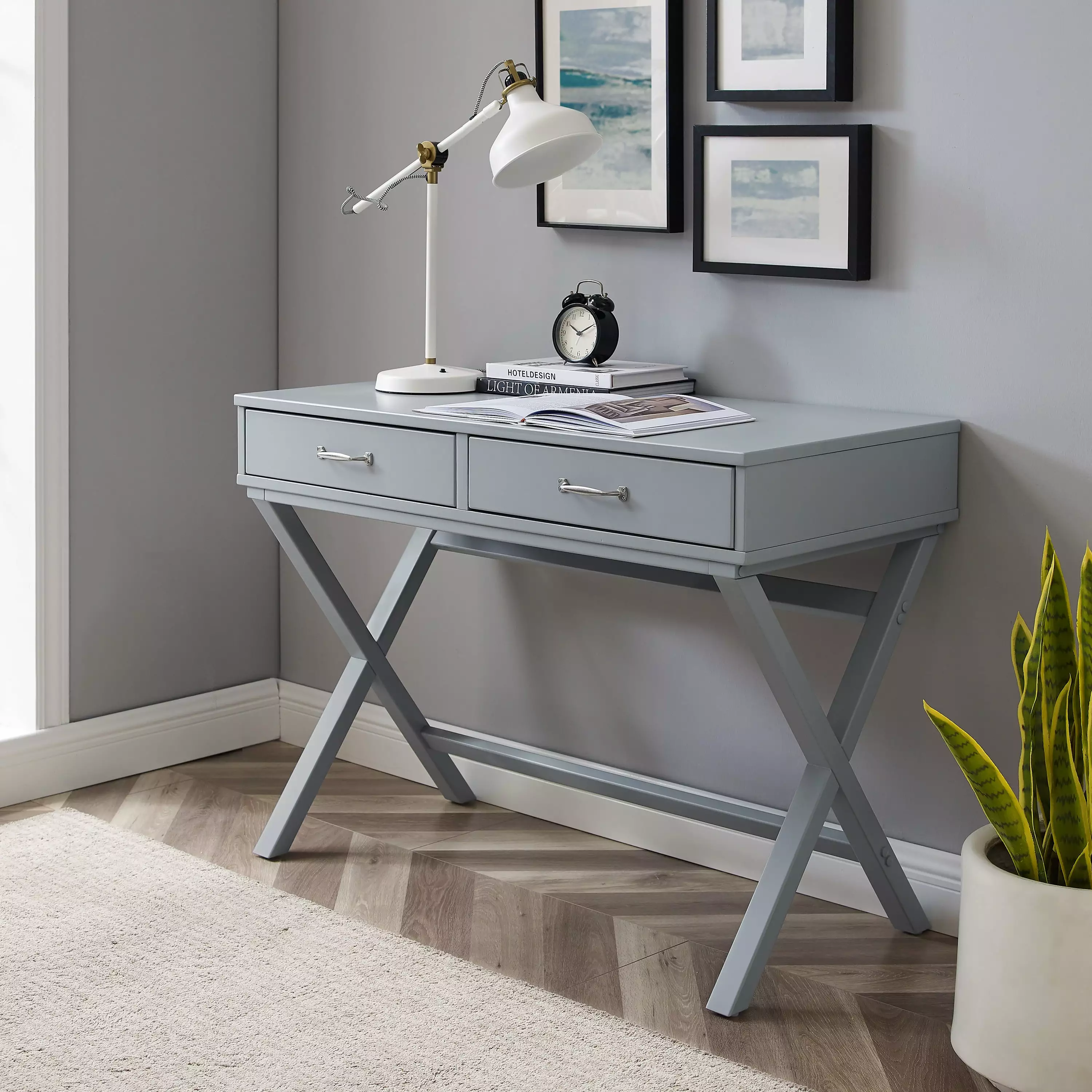 Linon Penney 2-Drawer Writing Desk 42 L x 20 D Gray Finish