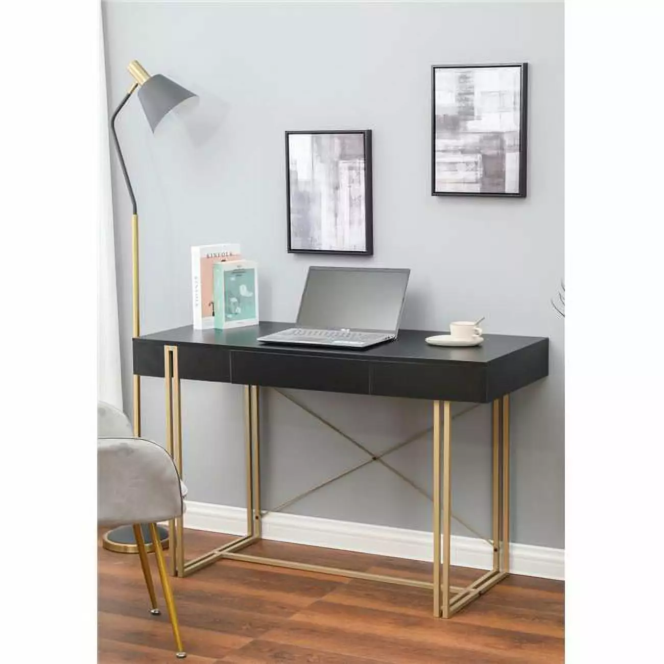 LuxenHome Modern Black Engineered Wood Home Office Desk - Sleek Writing Desk