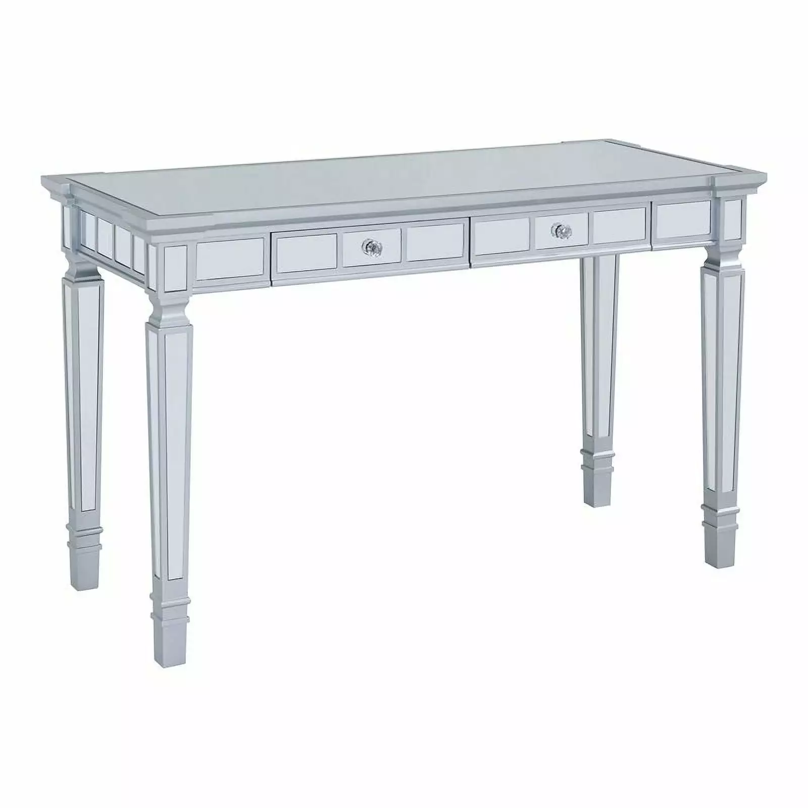 Maklaine Transitional Glam Writing Desk Mirrored Matte Silver