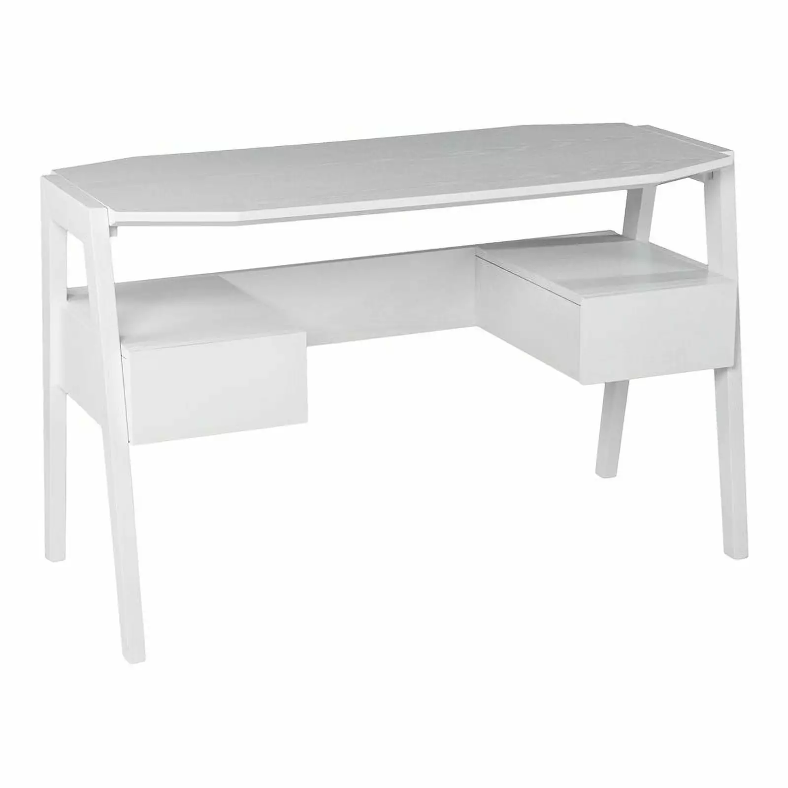 Maklaine Transitional White Engineered Wood Writing Desk Storage