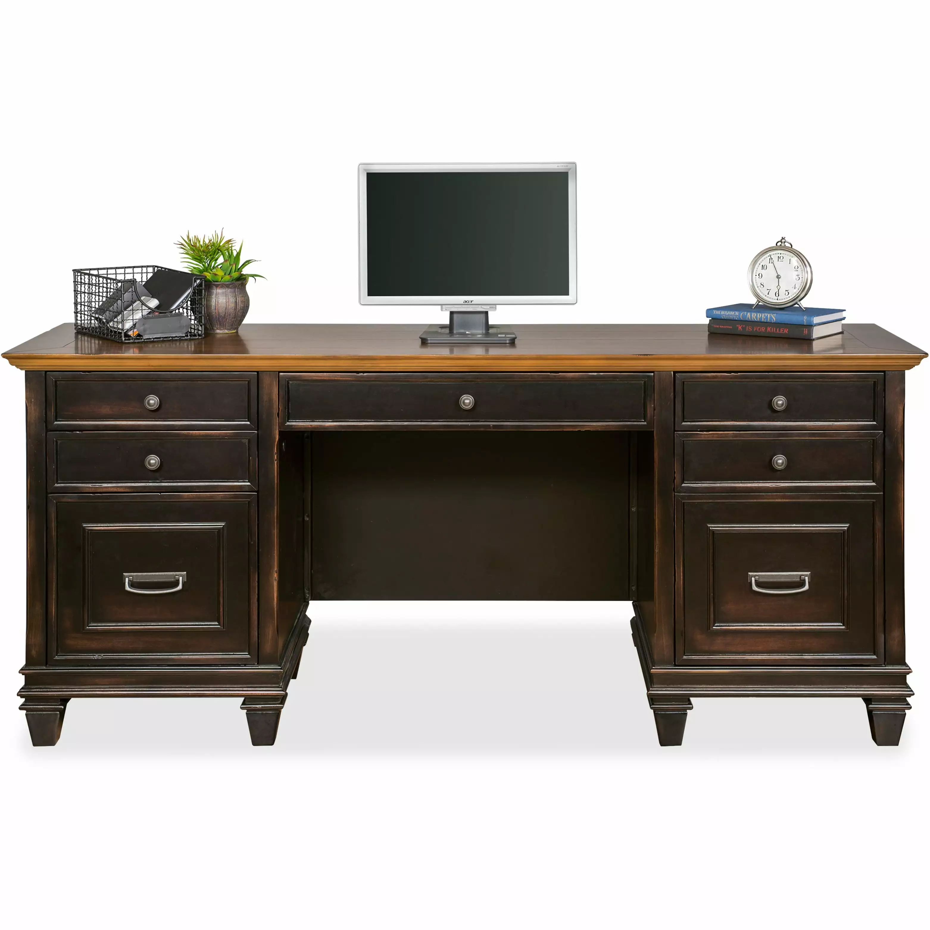 Martin Furniture Hartford Wood Credenza Office Desk Writing Table Black - Classic Style