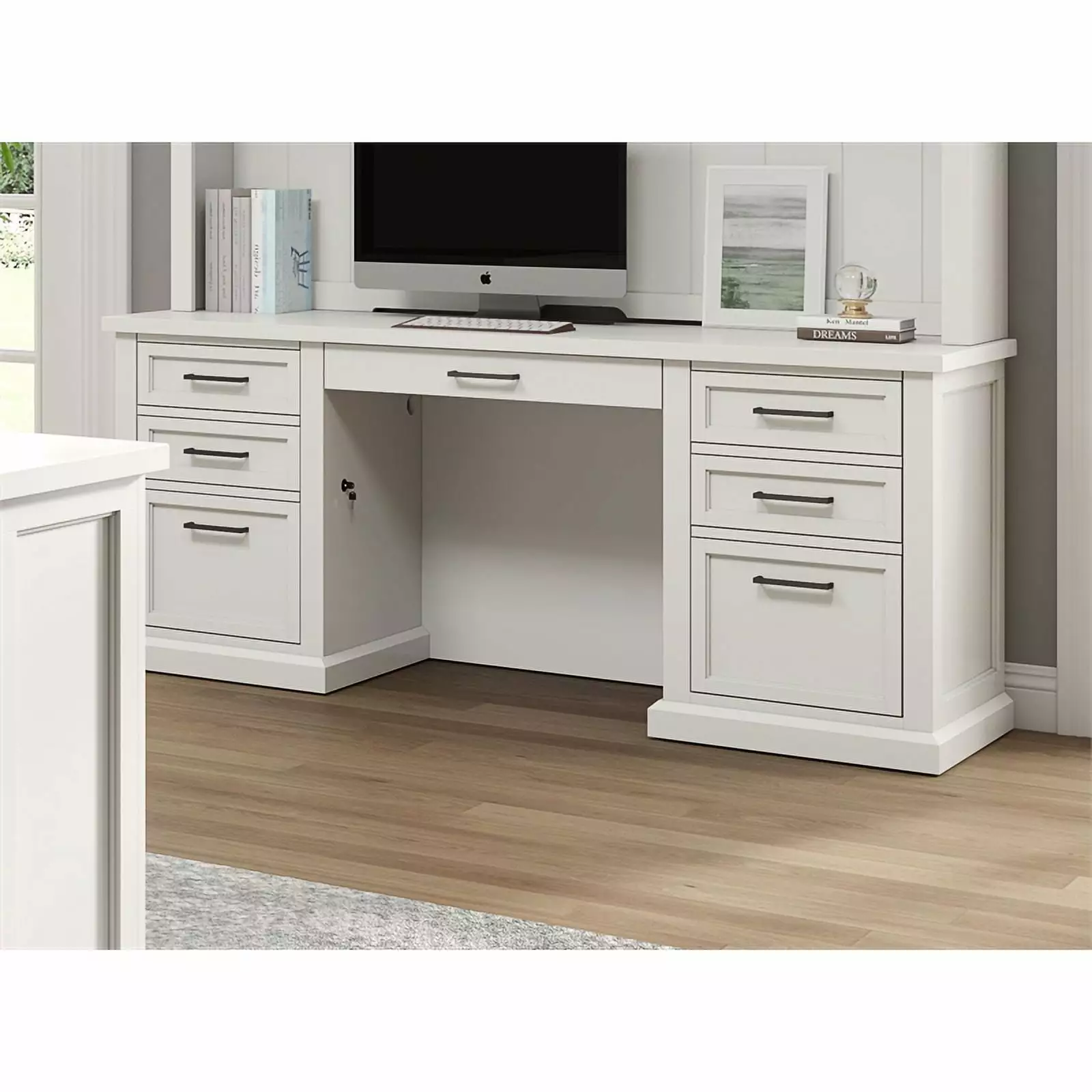 Modern Wood Desk Office Writing Table Fully Assembled White Finish - Home Office Desk Martin Furniture
