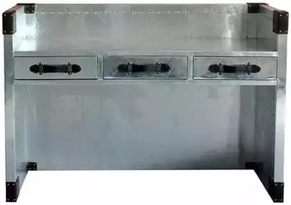 NauticalMart Aluminum Aviator Writing Desk Industrial Modern Home Office Table Drawers Mid Century Furniture