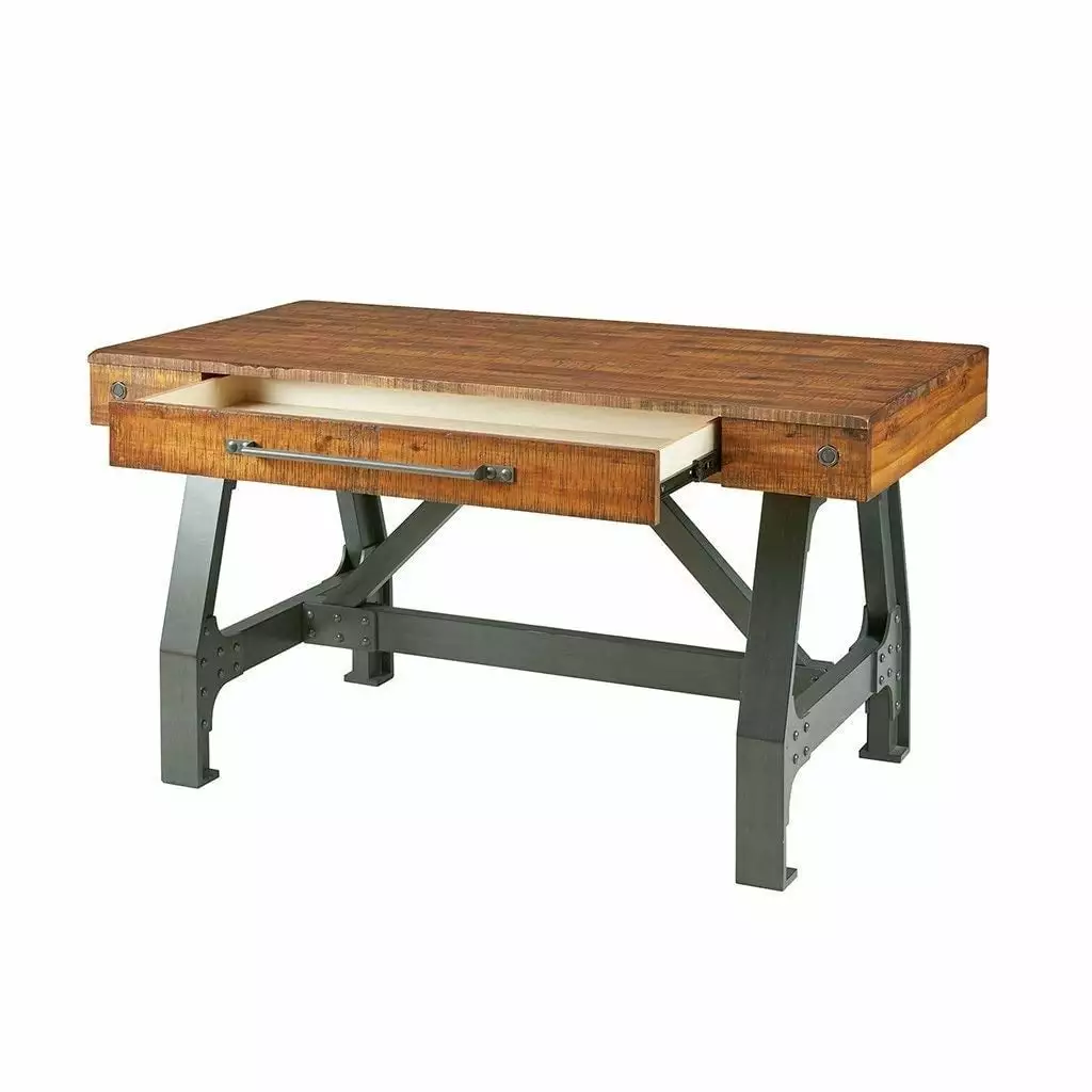 INK+IVY Lancaster 30 Inch Rubberwood and Metal Desk Brown Finish OLLIIX