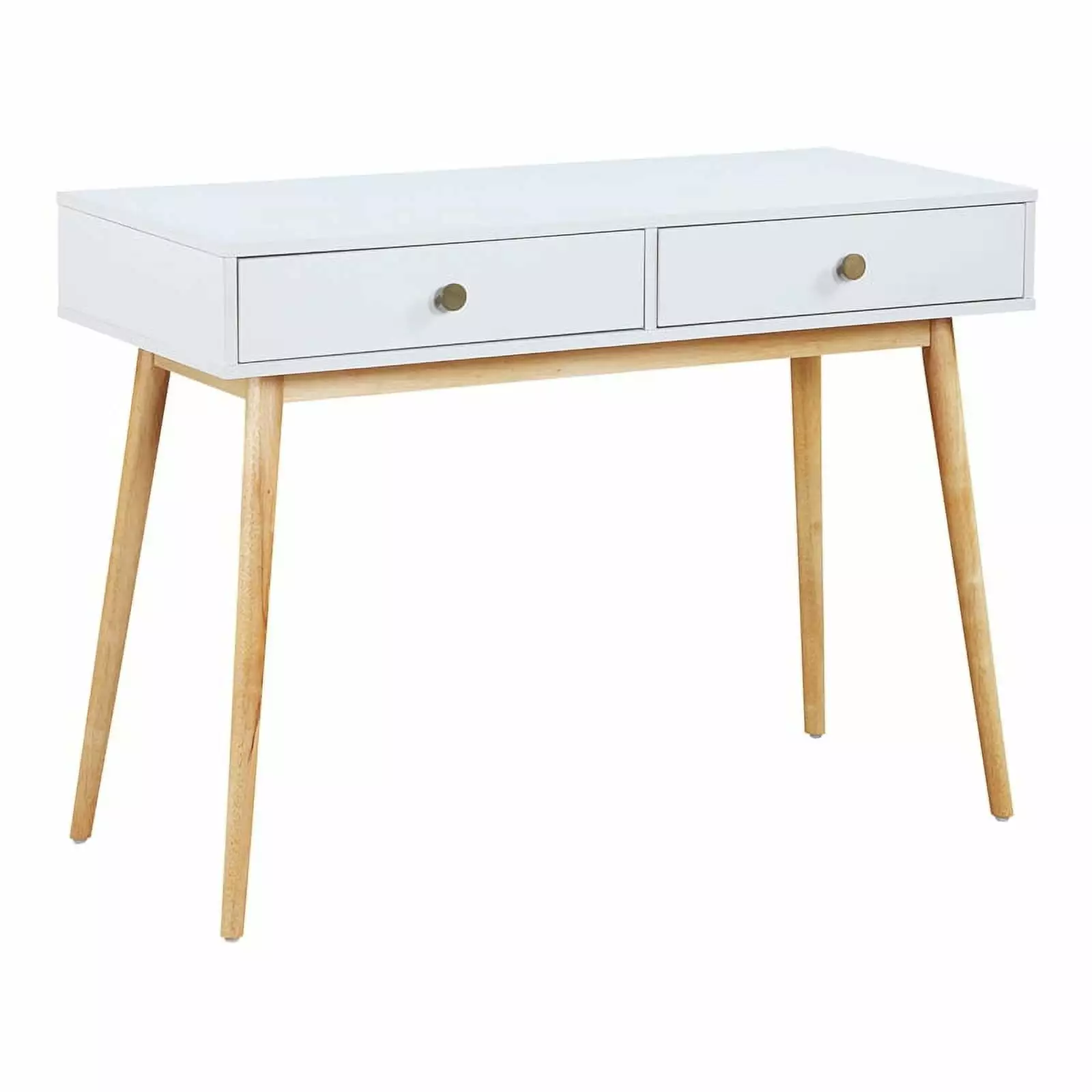 Kayla Mid-Century Writing Desk White Top Engineered Wood Light Wood Legs Retro Office Table OSP Home Furnishings