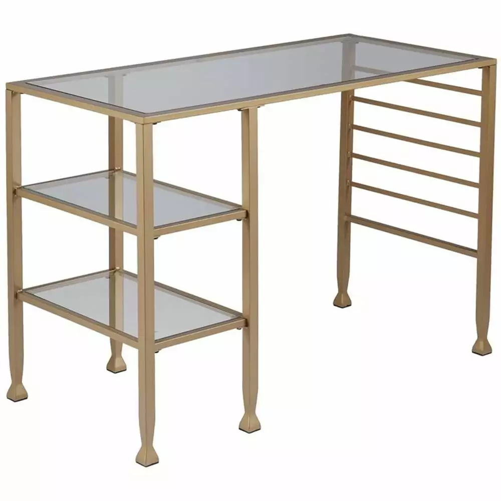 Pemberly Row Contemporary Glass Top Writing Desk Soft Gold - Modern Desk Home Office