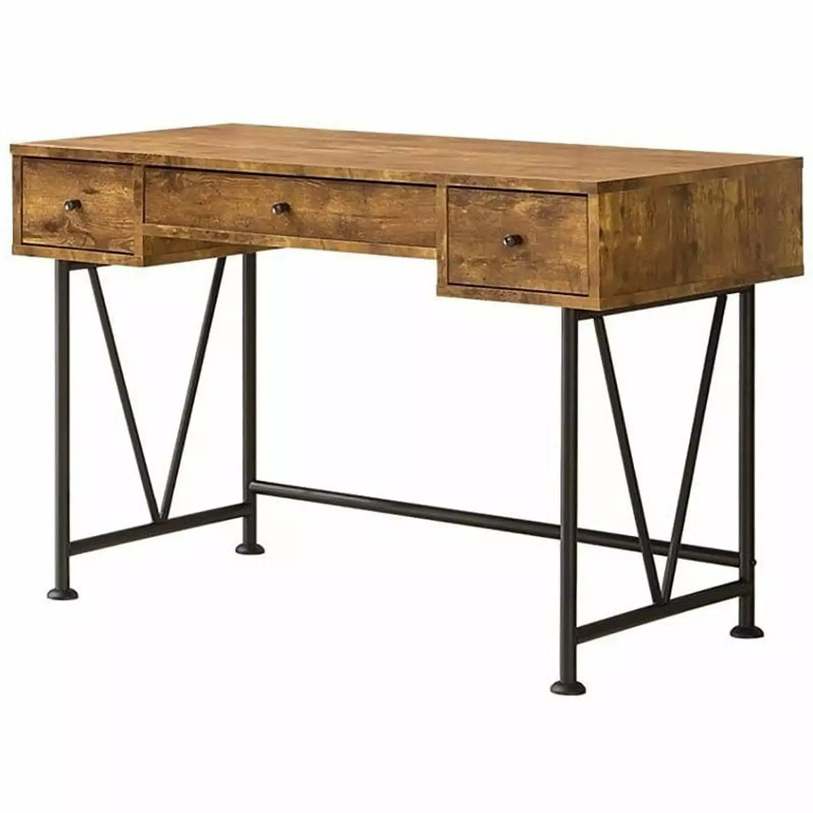 Pemberly Row 3 Drawer Writing Desk Antique Nutmeg Black Finish Home Office Furniture