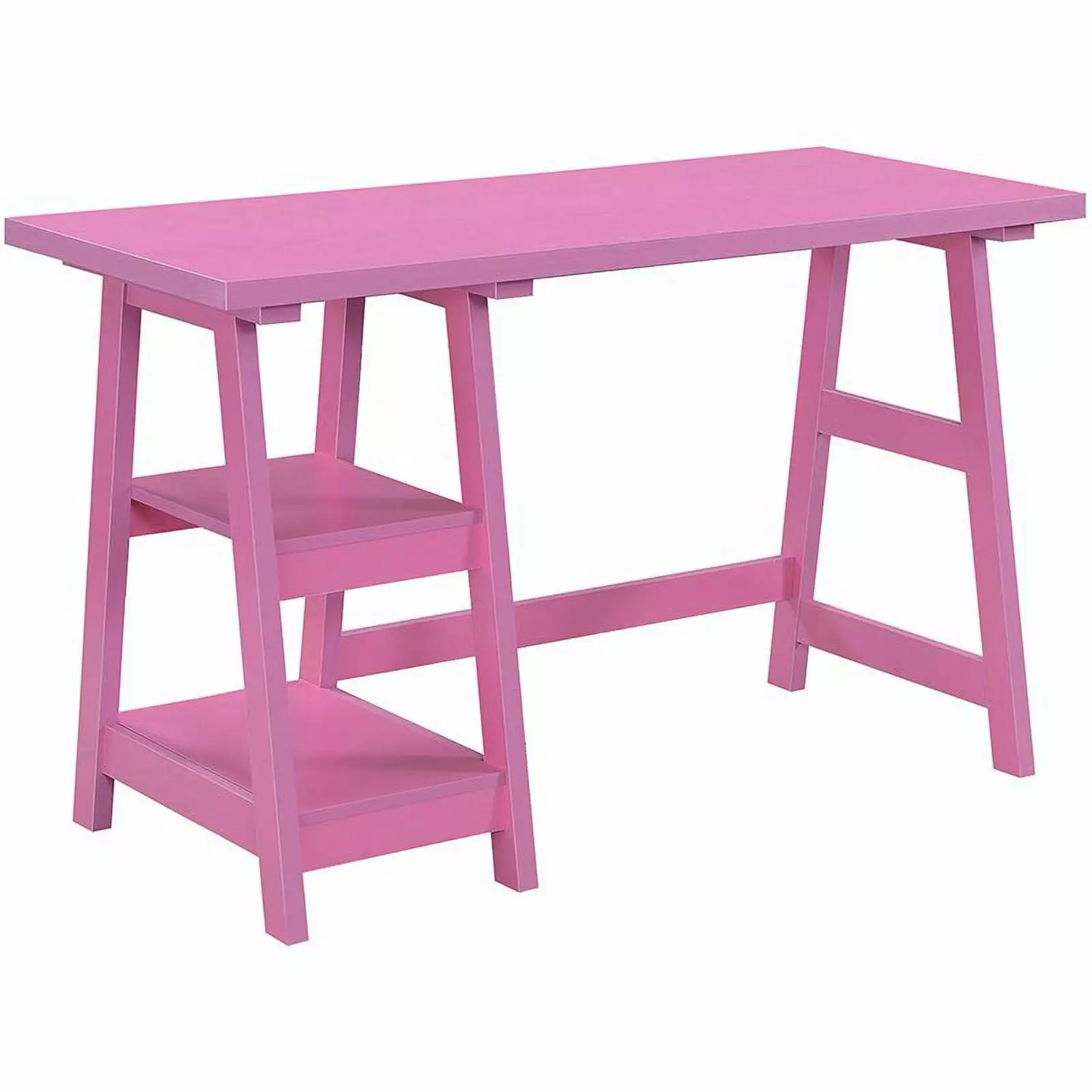 Pemberly Row Modern Trestle Writing Desk Pink Wood Finish