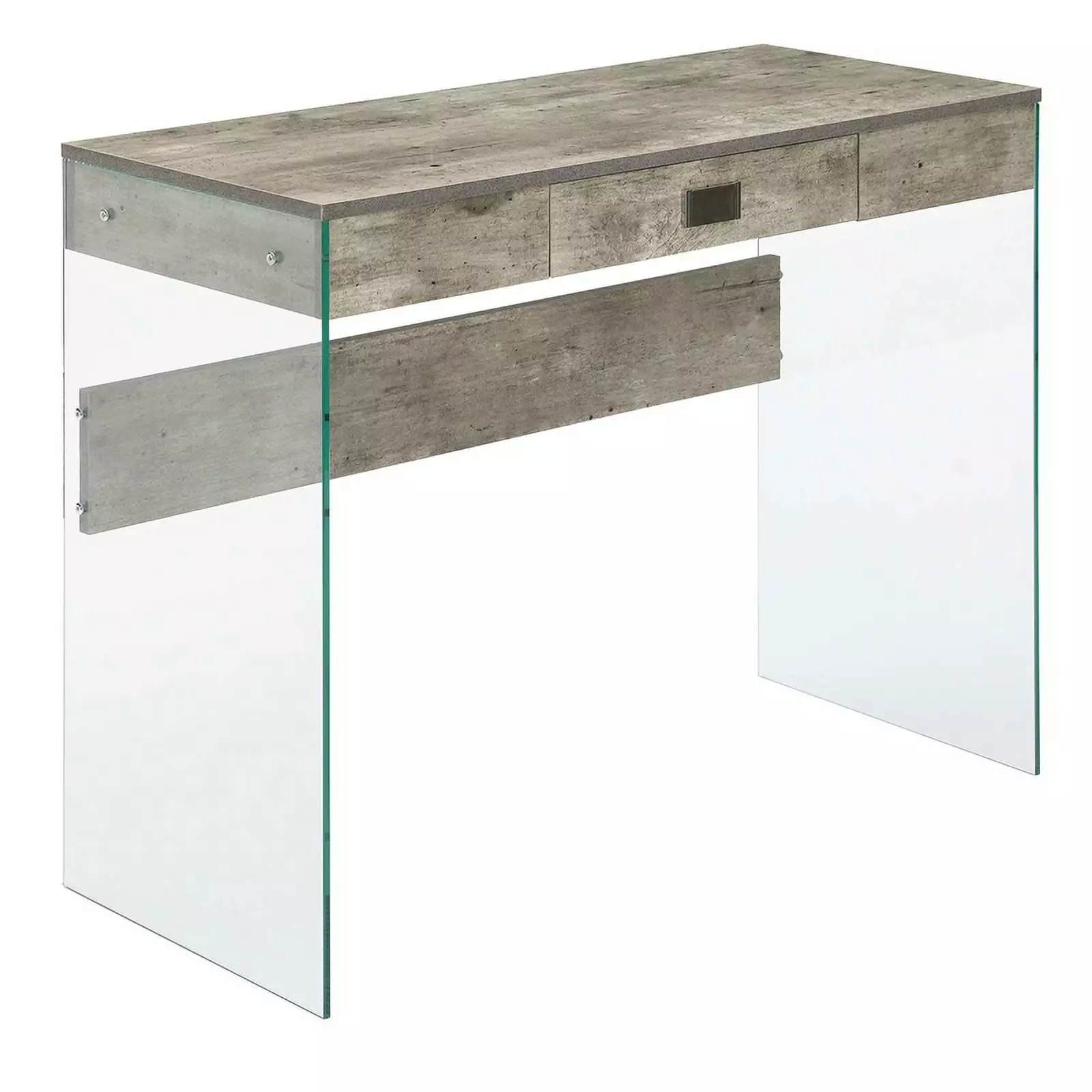 Pemberly Row One-Drawer Glass 36-inch Desk Gray Wood Finish