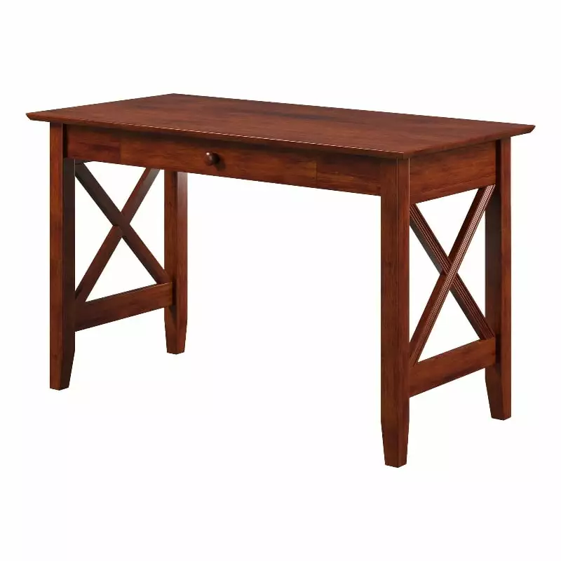 Pemberly Row 48 Solid Wood X Design Writing Desk Drawer Walnut Classic Home Office Desk
