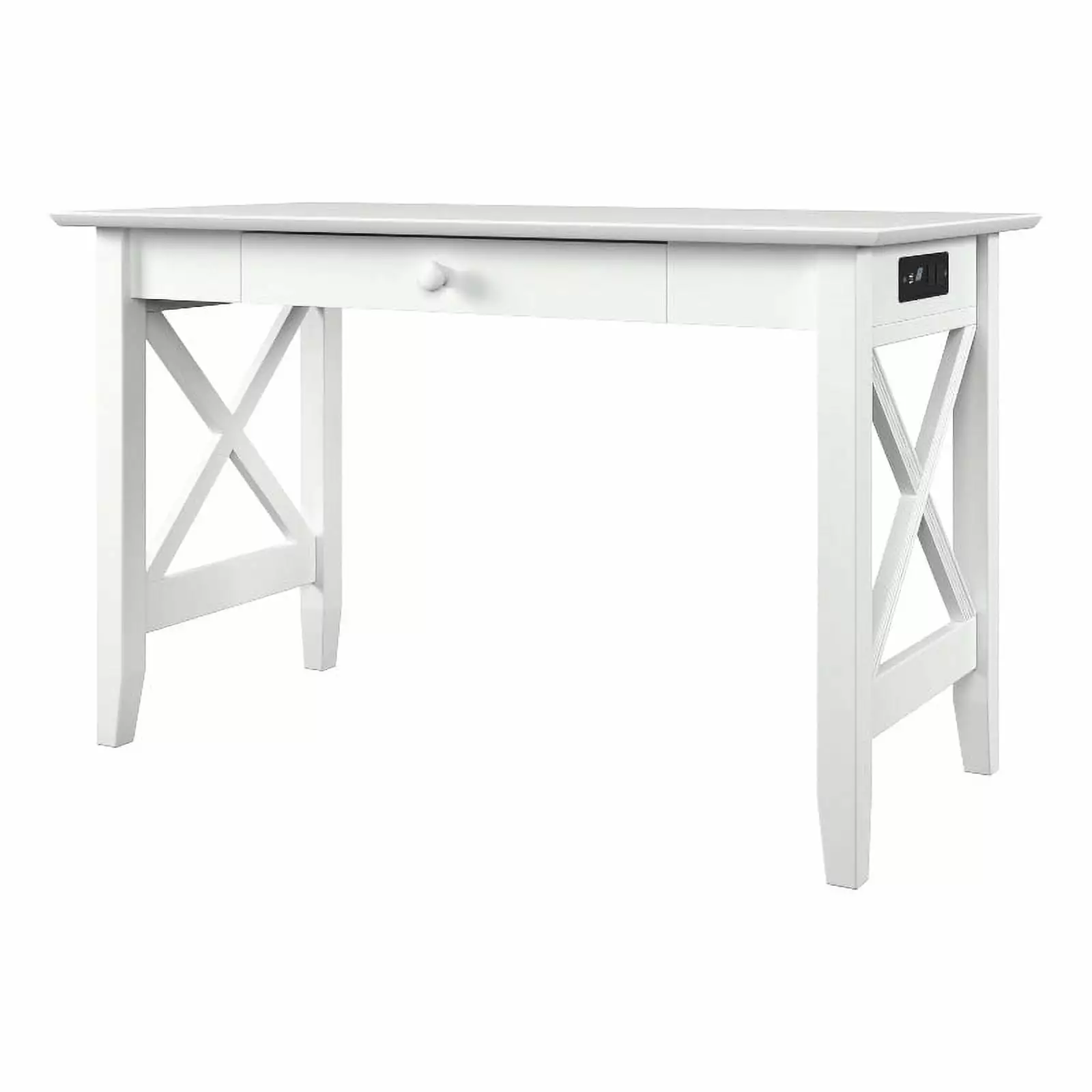 Pemberly Row Solid Wood Writing Desk Drawer and Charging Station White