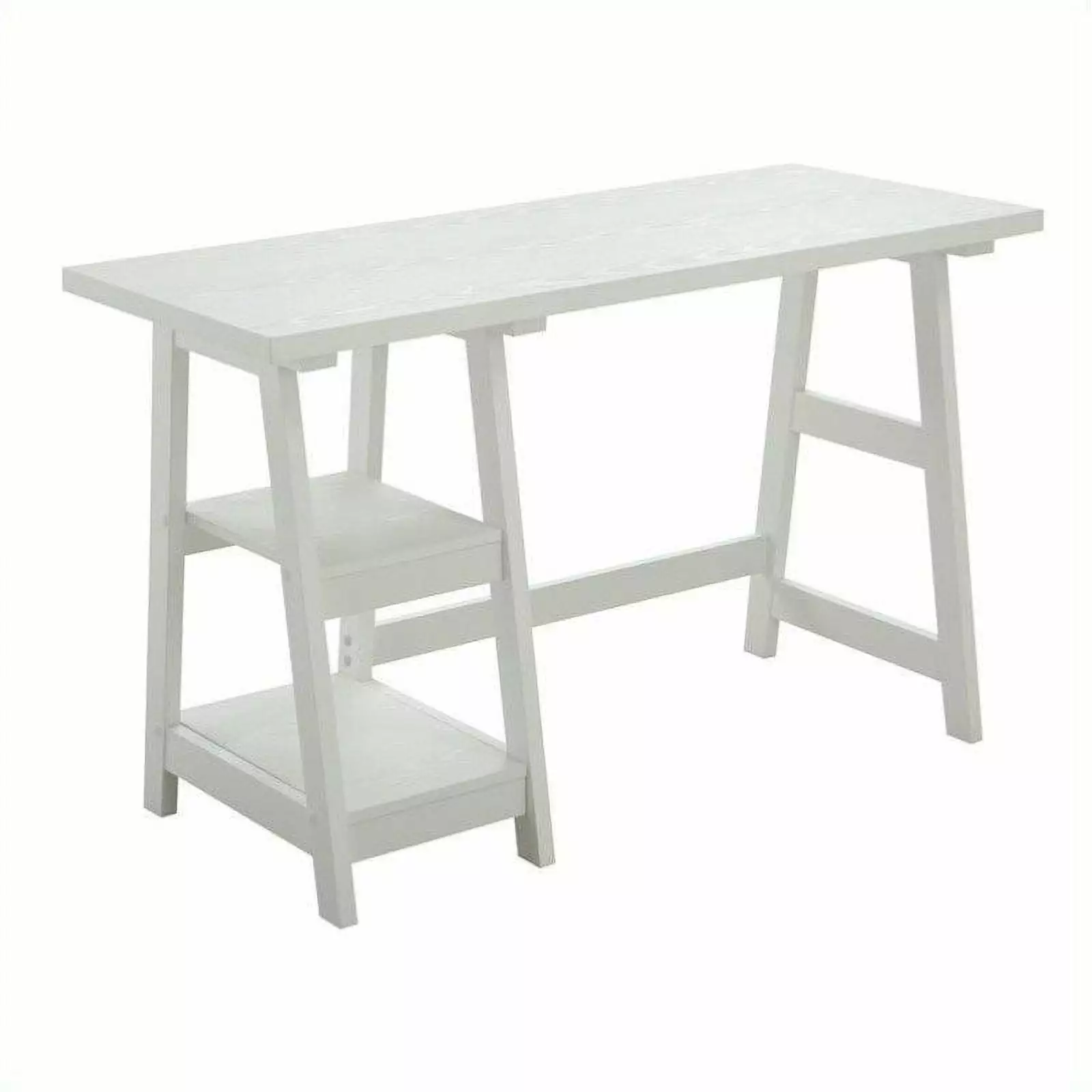Pemberly Row Trestle Desk Shelves White Wood Finish