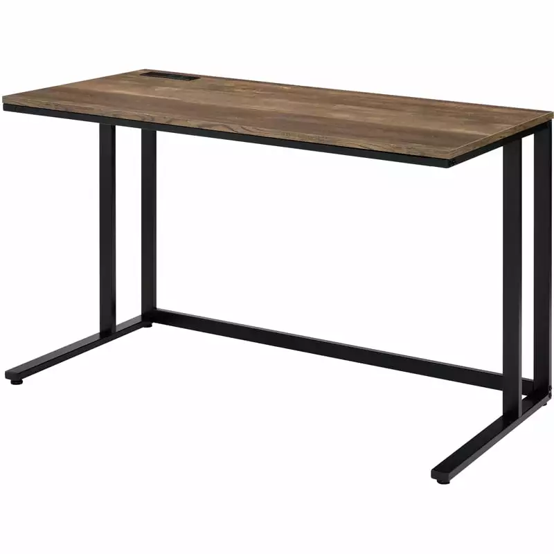 Pemberly Row Wooden Rectangle Top Writing Desk USB Port Walnut and Black