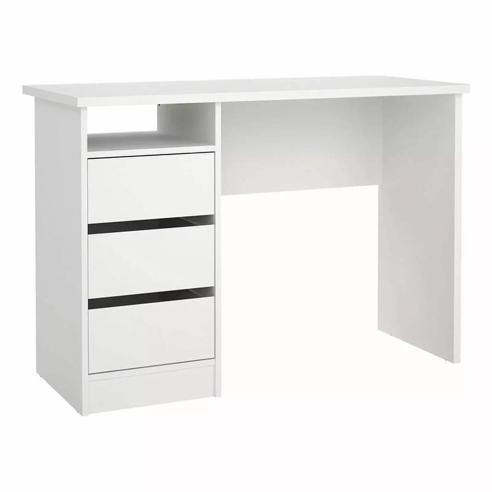 Pemberly Row Writing Desk 3 Storage Drawers and Open Shelf White Modern Home Office Furniture