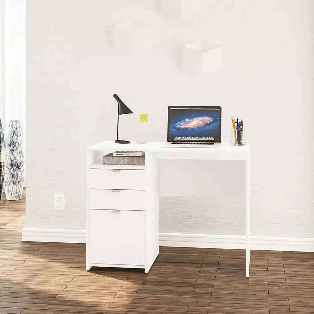 Polifurniture Cambridge Modern 39.5 Writing Desk 3 Drawers and 1 Shelf White Finish