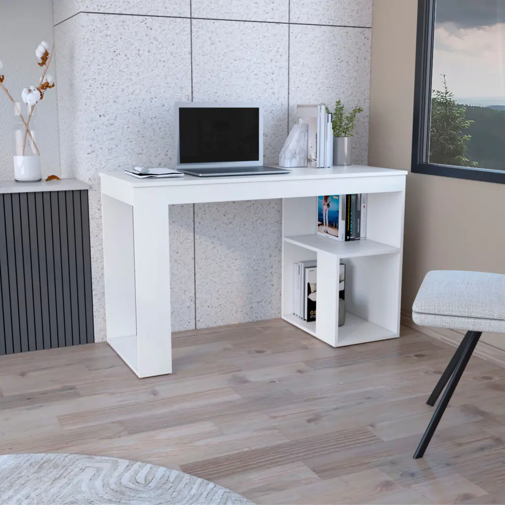 Astana Writing Desk Two Shelves White Computer Desk Office Modern Rectangular Desk rta mubles colombia