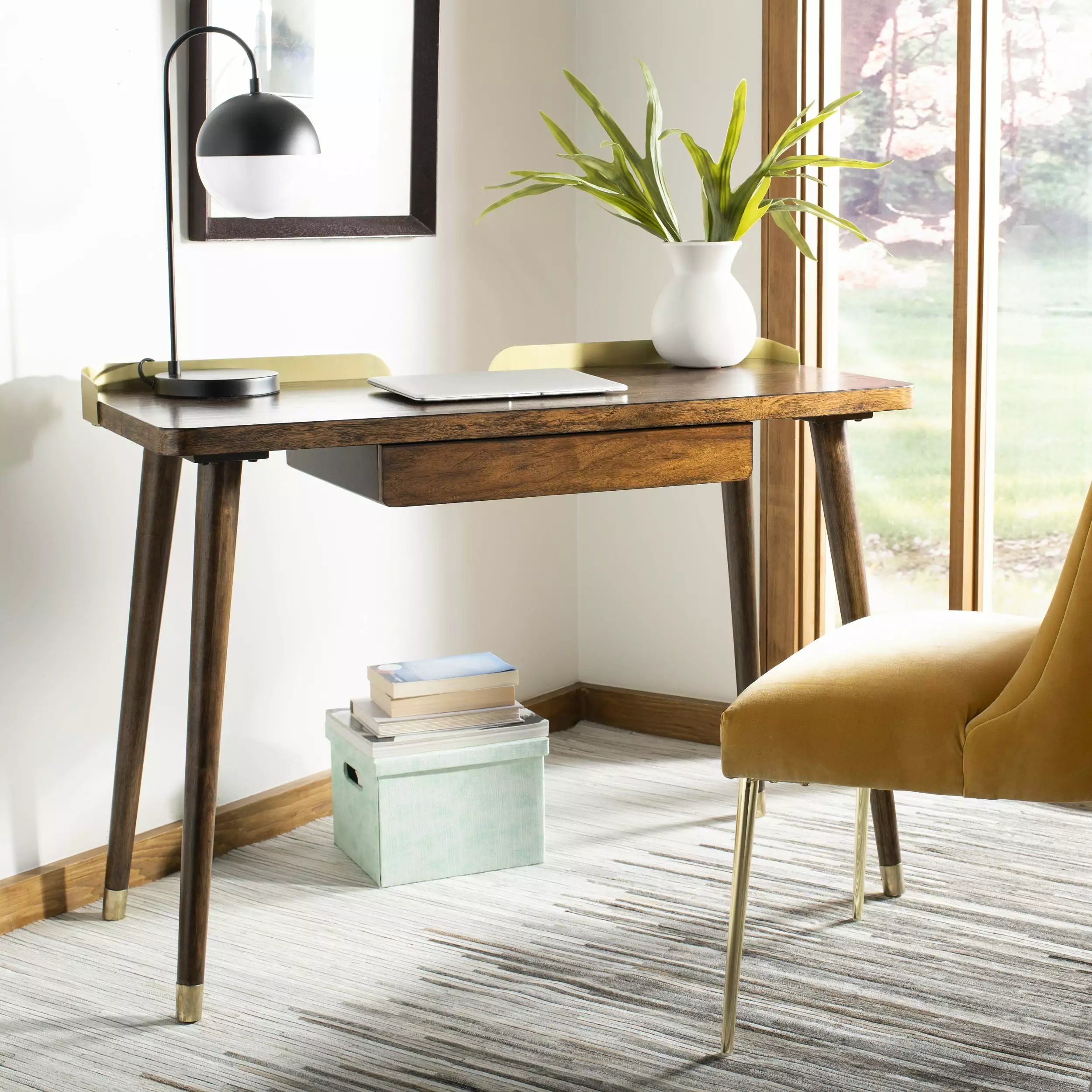 SAFAVIEH Parker Retro-Chic Desk 1 Pull-Out Drawer Dark Walnut