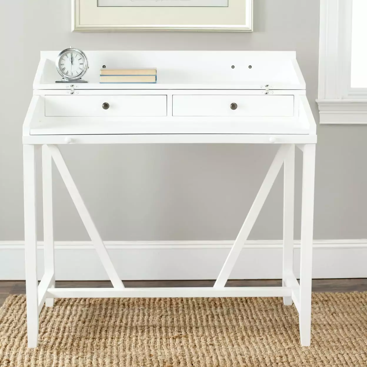 SAFAVIEH Wyatt Writing Desk Pull-Out Table White Modern Home Office Desk