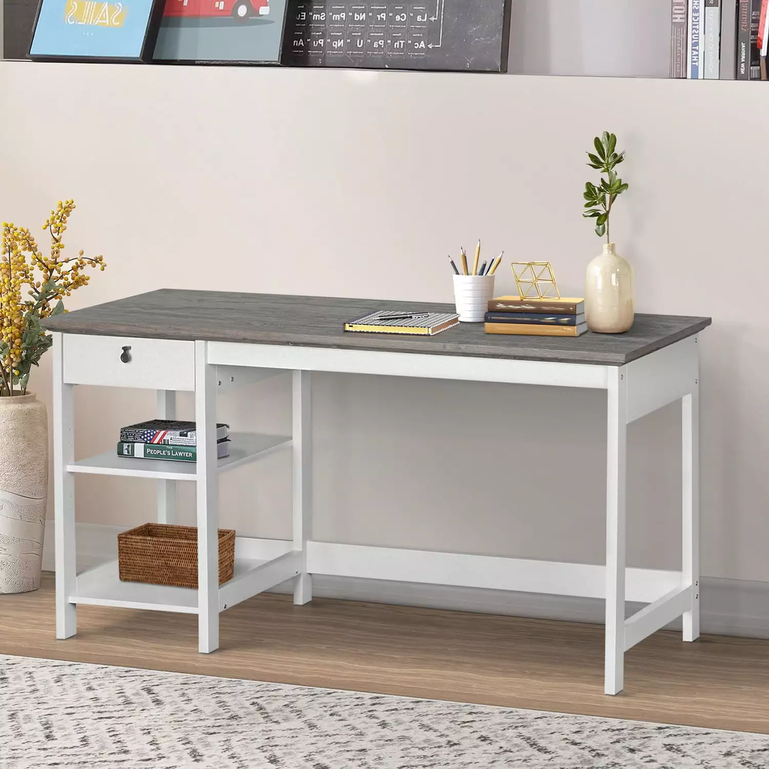 Saint Birch Finley White 59-Inch Writing Desk
