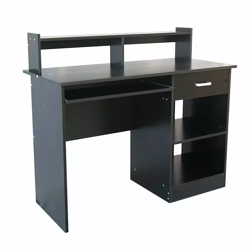 SalonMore Black Wood Computer Desk Home Office Workstation Drawer and Keyboard Tray