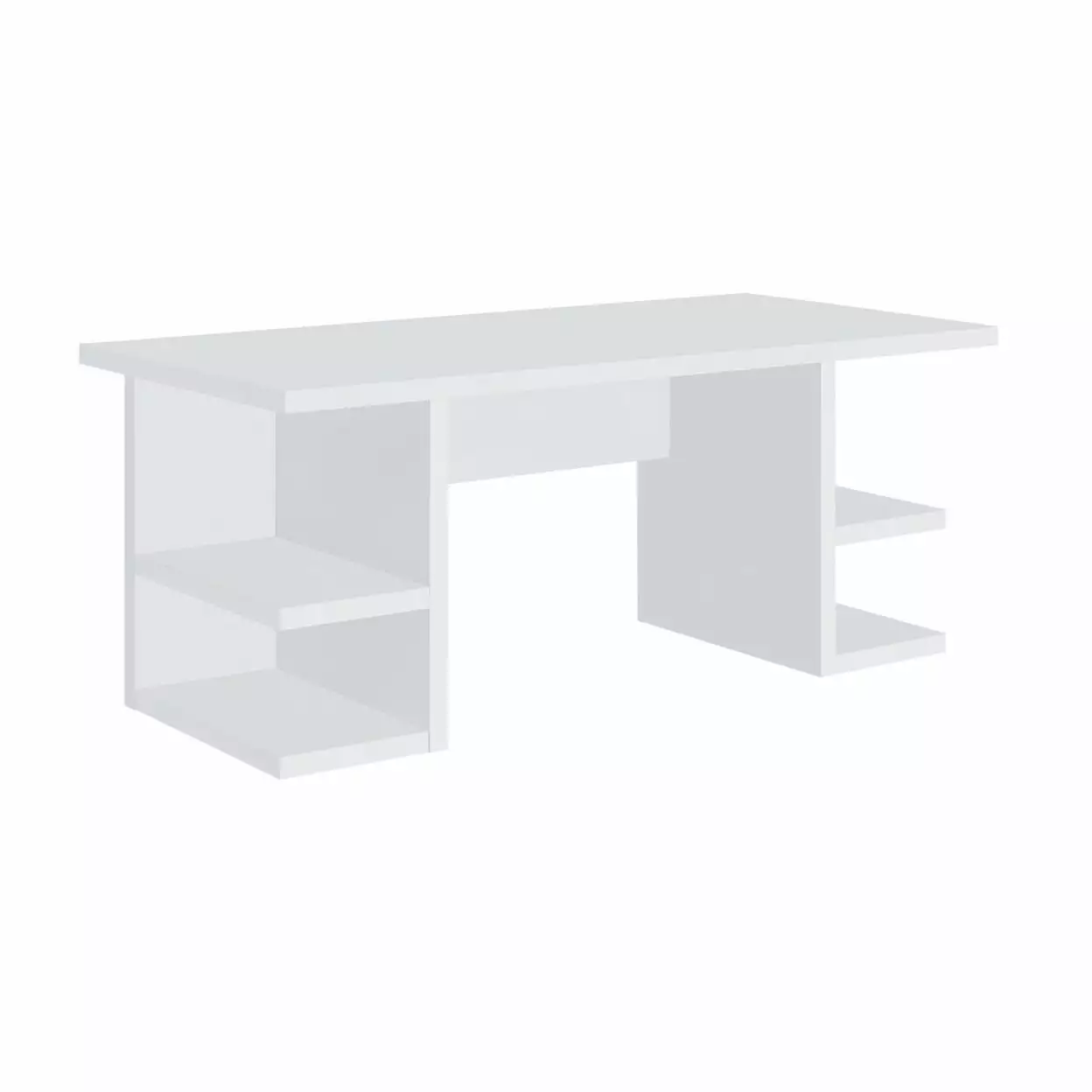 71 Inch Modern Rectangular Writing Desk 4 Open Shelves Crisp White Finish - Saltoro Sherpi