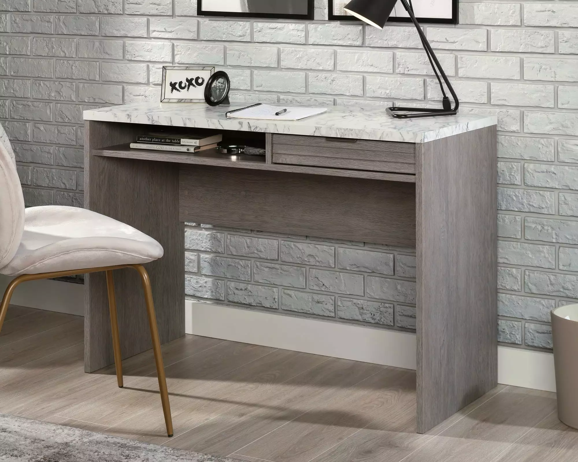 Sauder East Rock Engineered Wood Writing Desk Ashen Oak Finish - Modern Home Office Desk