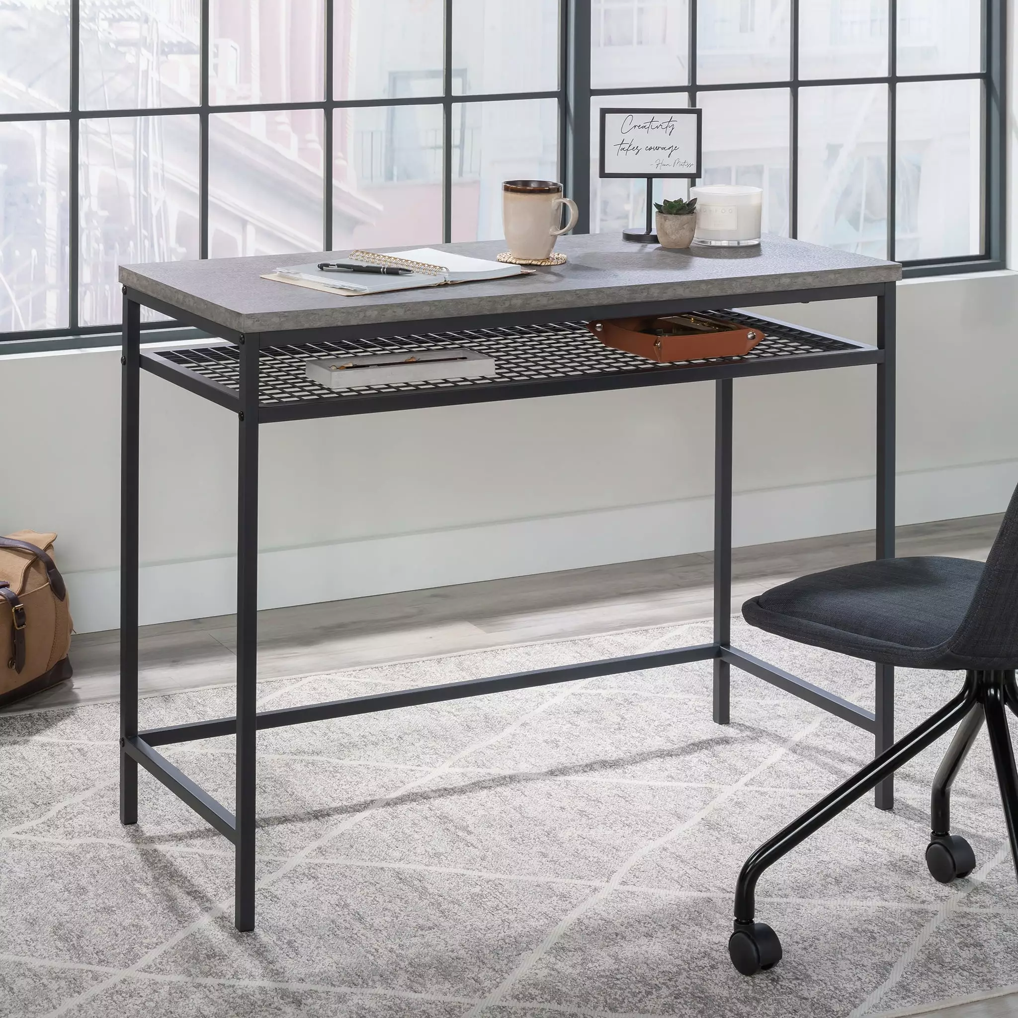 Sauder Market Commons Writing Desk Storage Slate Gray Finish