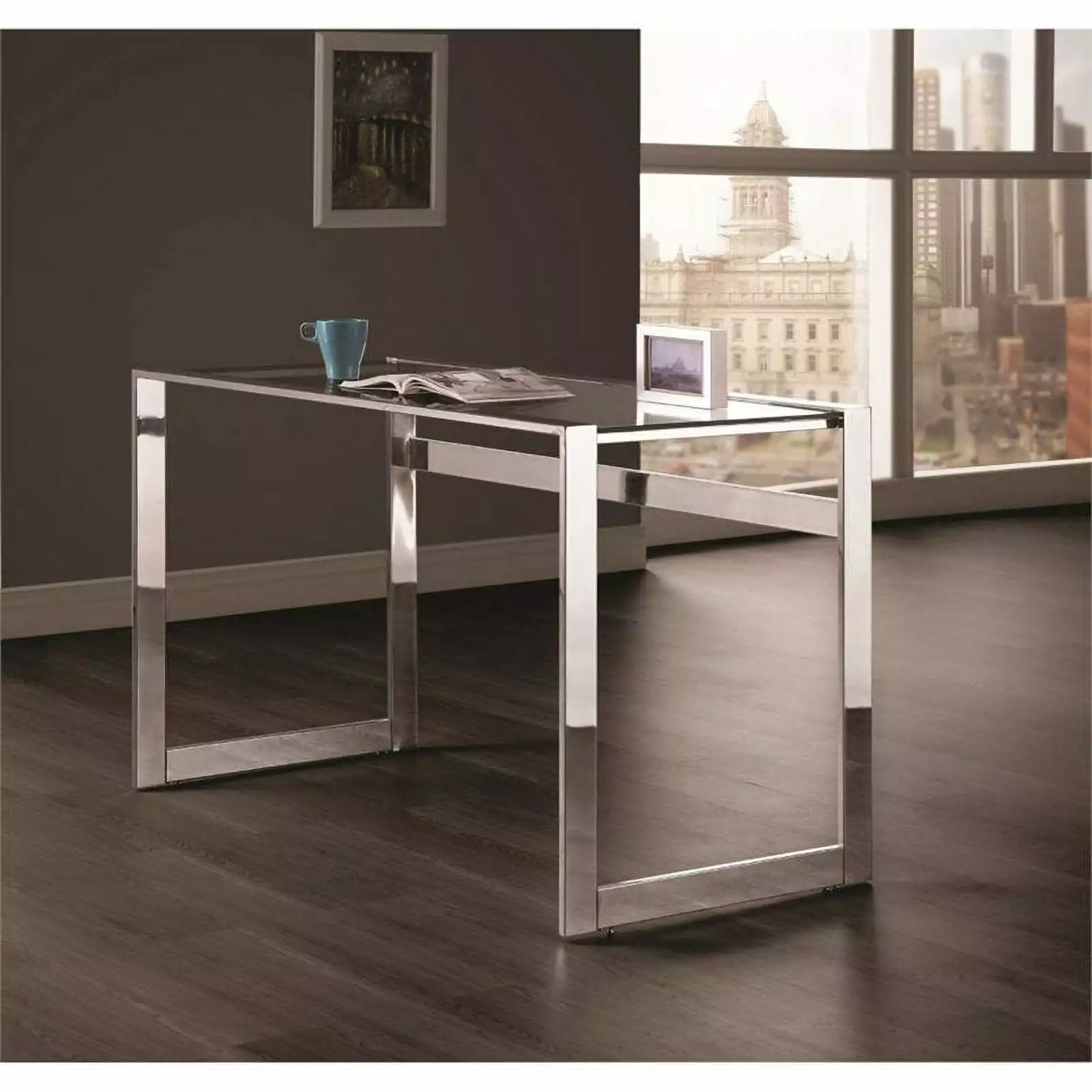 Scranton & Co Writing Desk Chrome Modern Home Office Furniture
