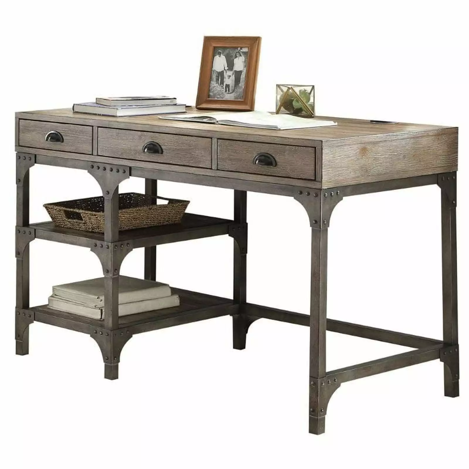 Scranton & Co Writing Desk Weathered Oak and Antique Silver Rustic Office Desk