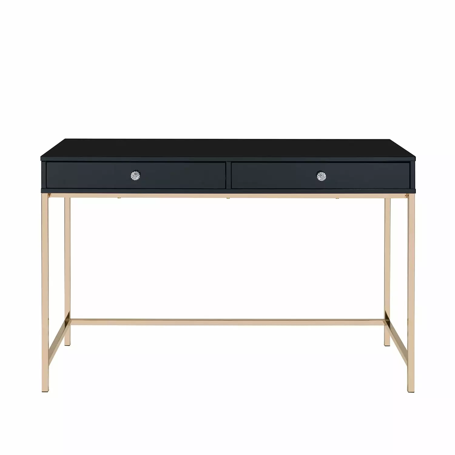 Rectangular Writing Desk 2 Drawers Black and Gold - Modern Home Office Desk SIMPLE RELAX