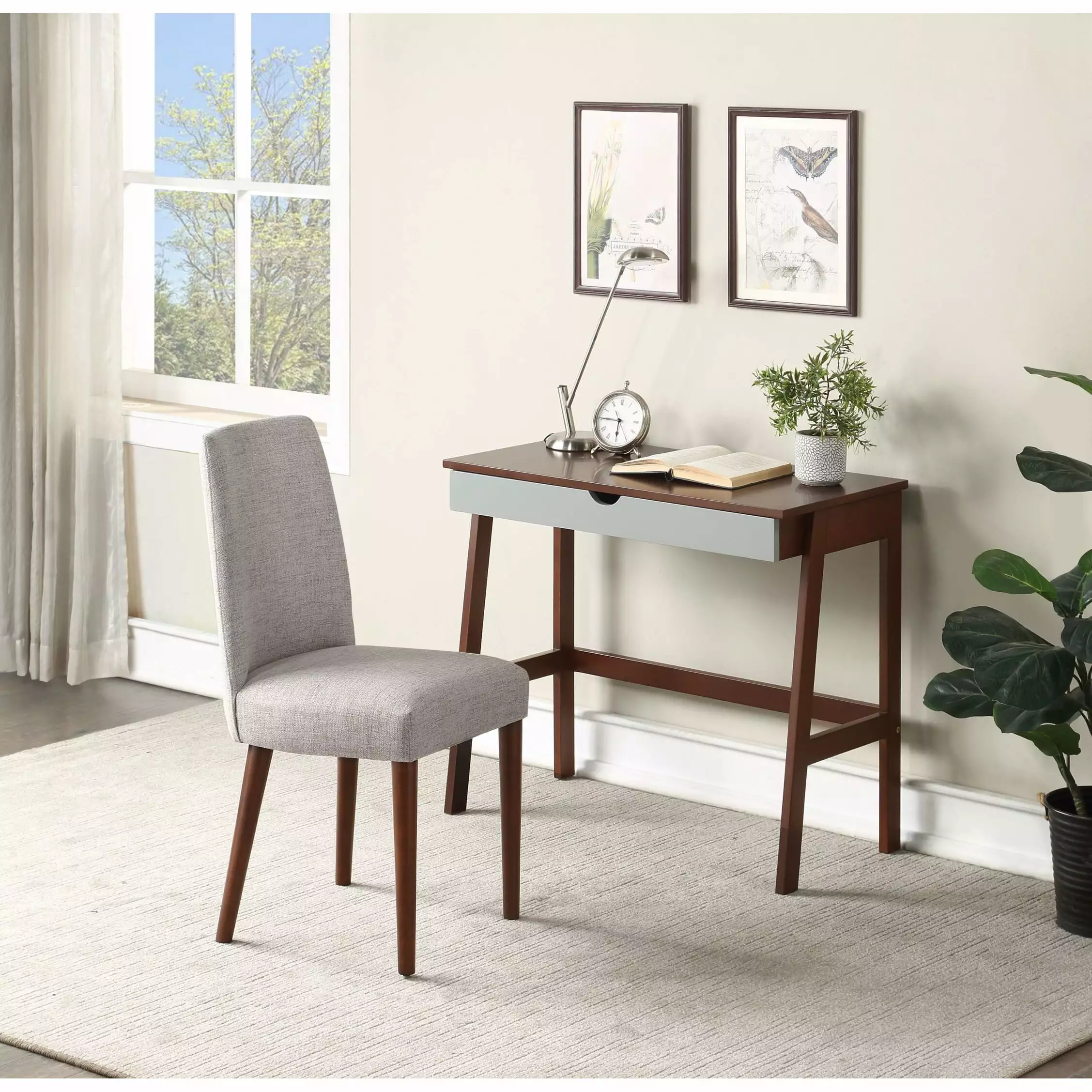 Desk Espresso & Gray Solid Wood Modern Home Office Writing Desk SMHZ