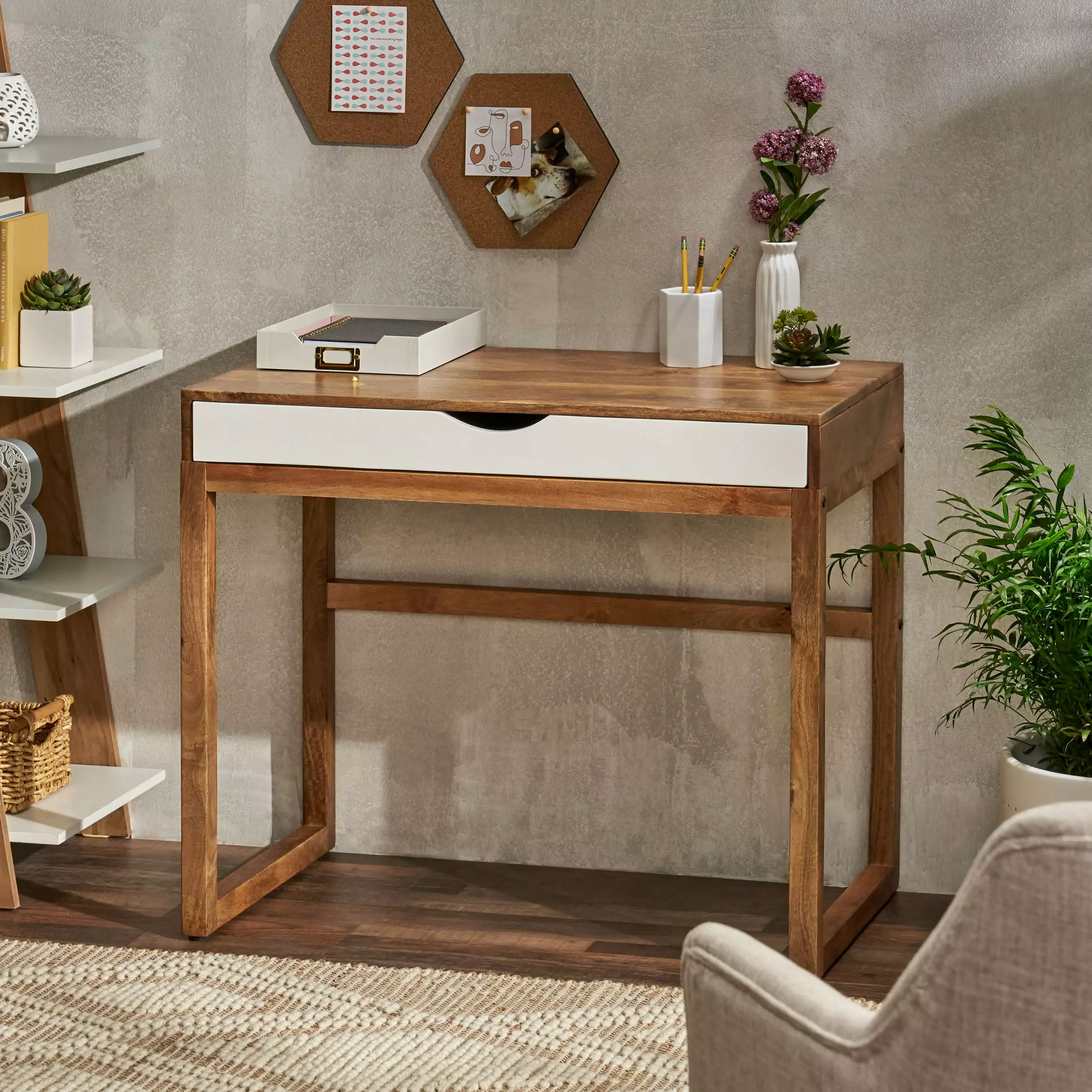 DESK Natural Solid Wood and MDF Durable Home Office Writing Desk SMHZ