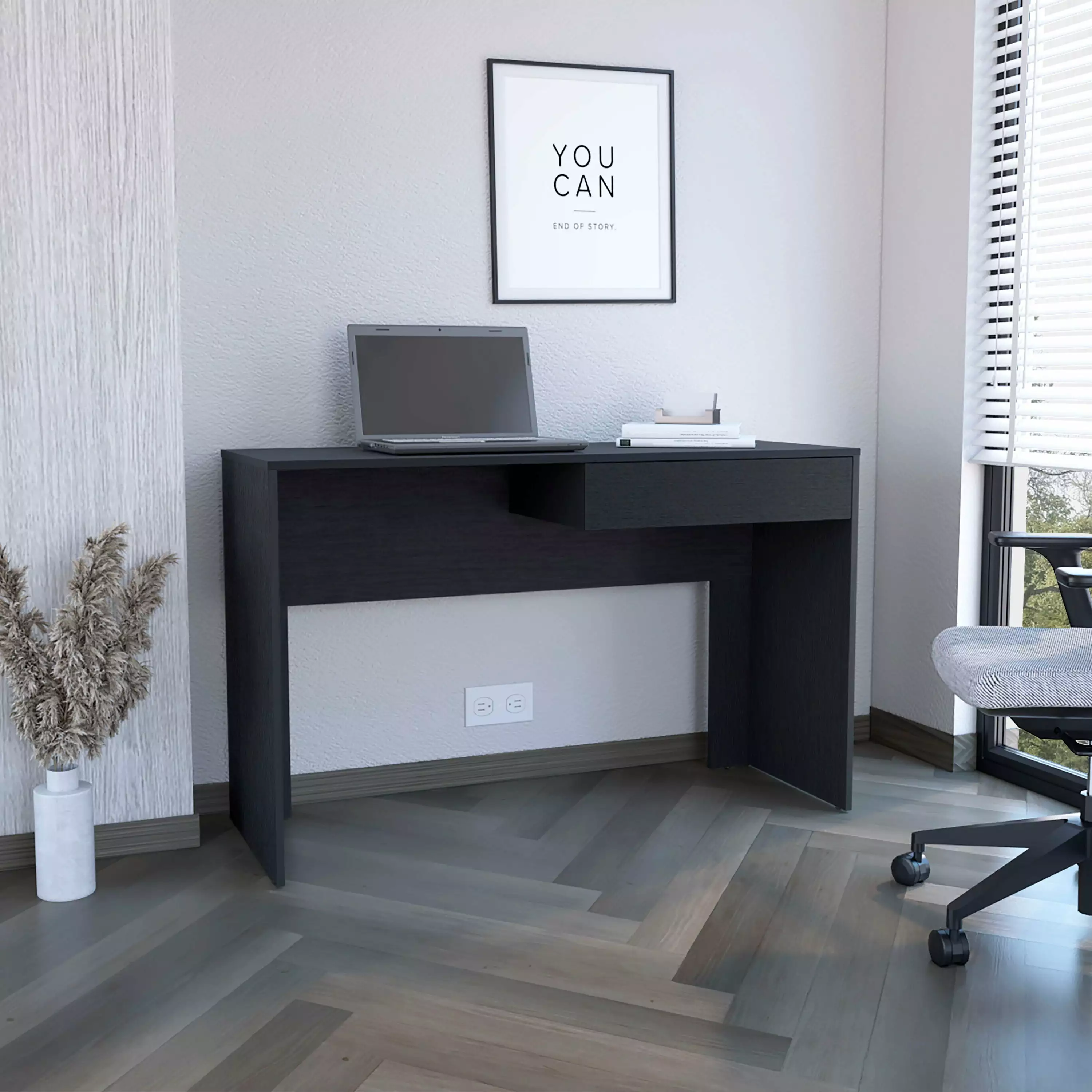1 Drawer Writing Computer Desk Black Compact Home Office Desk SMHZ