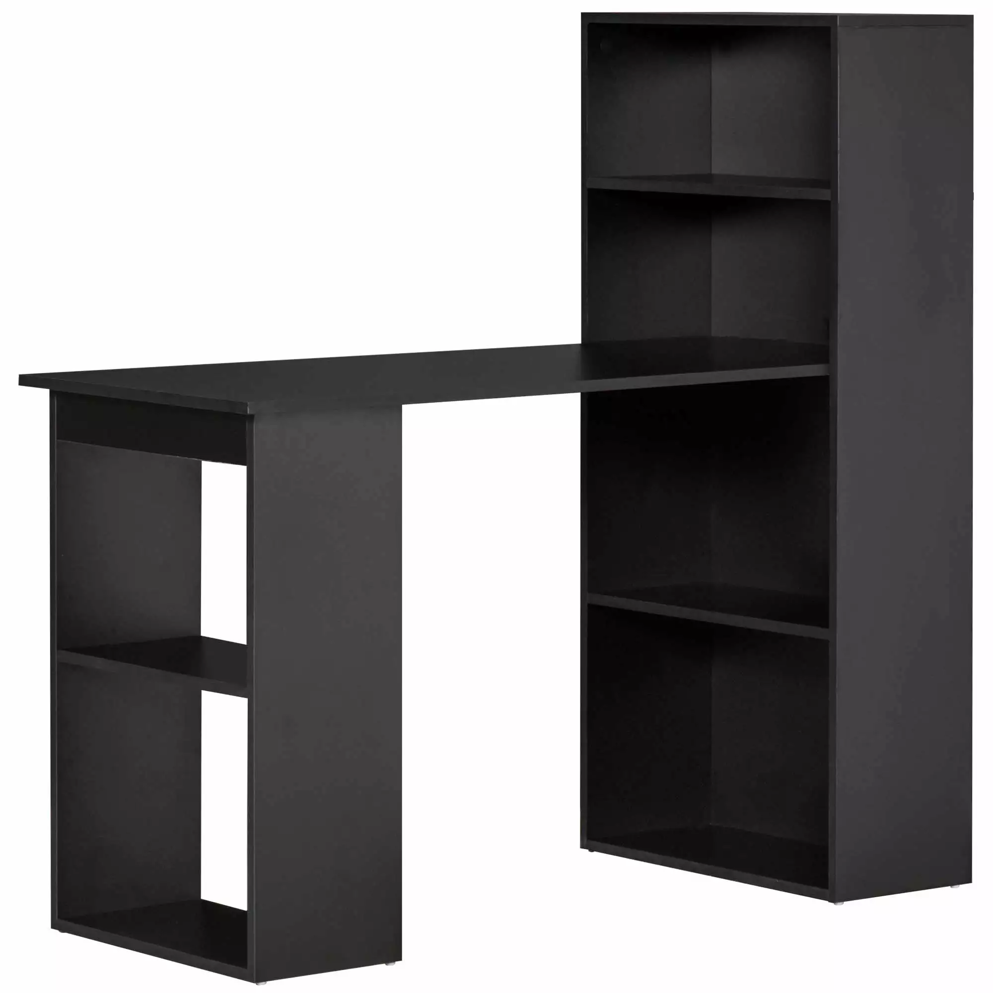 Modern Home Office Desk 6-Tier Storage Shelves 47 Inch Writing Table Bookshelf Black Study Desk SMHZ