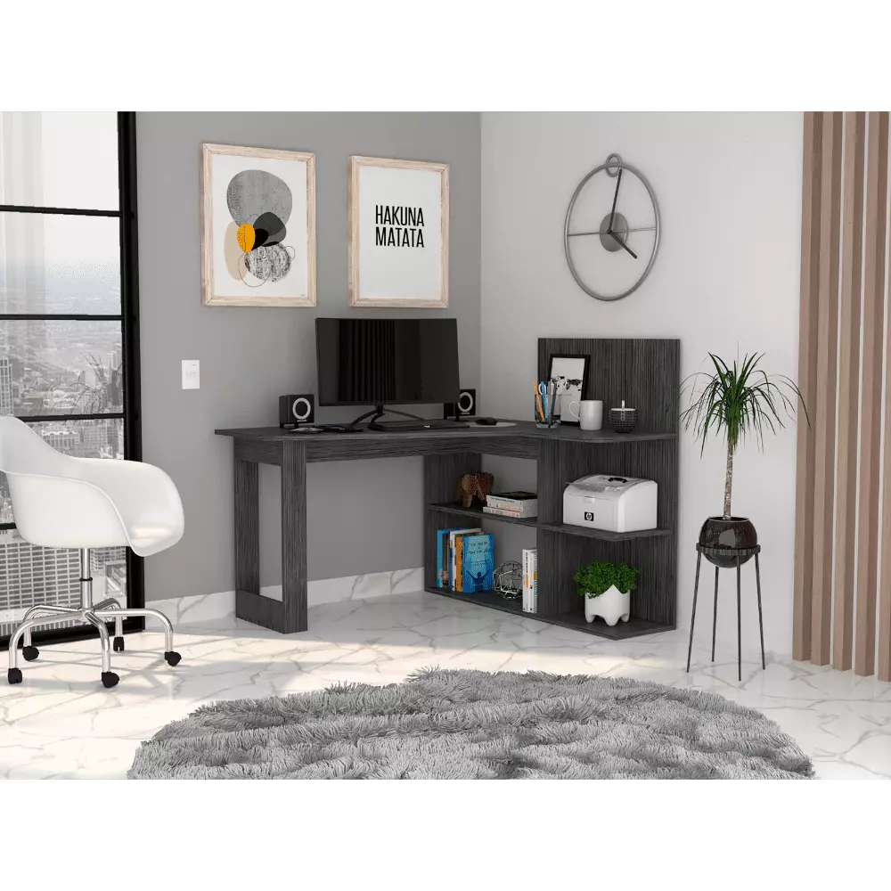 Writing Computer Desk Five Open Shelves Smokey Oak Home Office Workstation SMHZ
